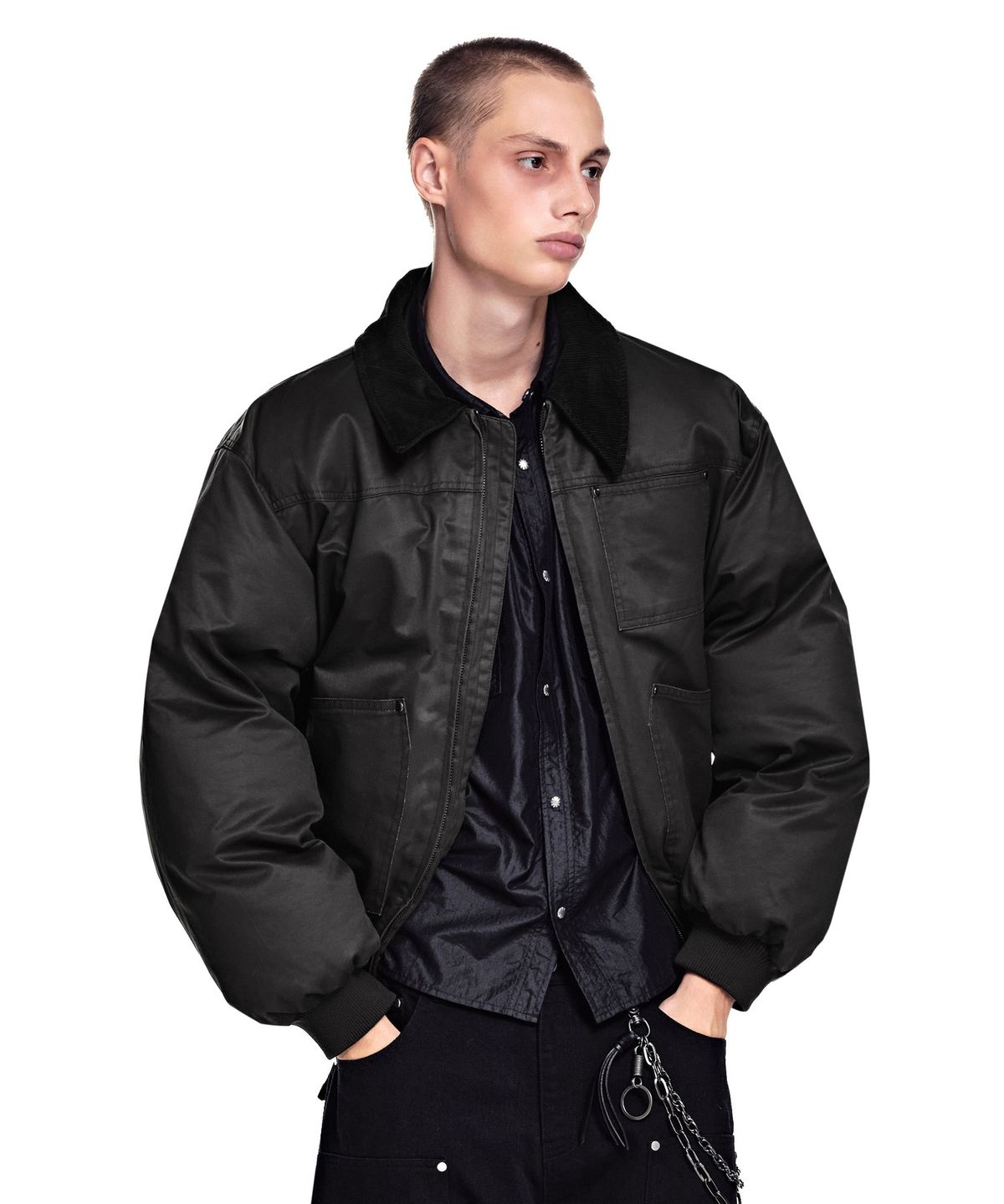 세컨모놀로그(SECONDMONO) [리뉴얼ver.]Waxed Carpenter Pocket Work Padding [BLACK]_SEJP012BLACK
