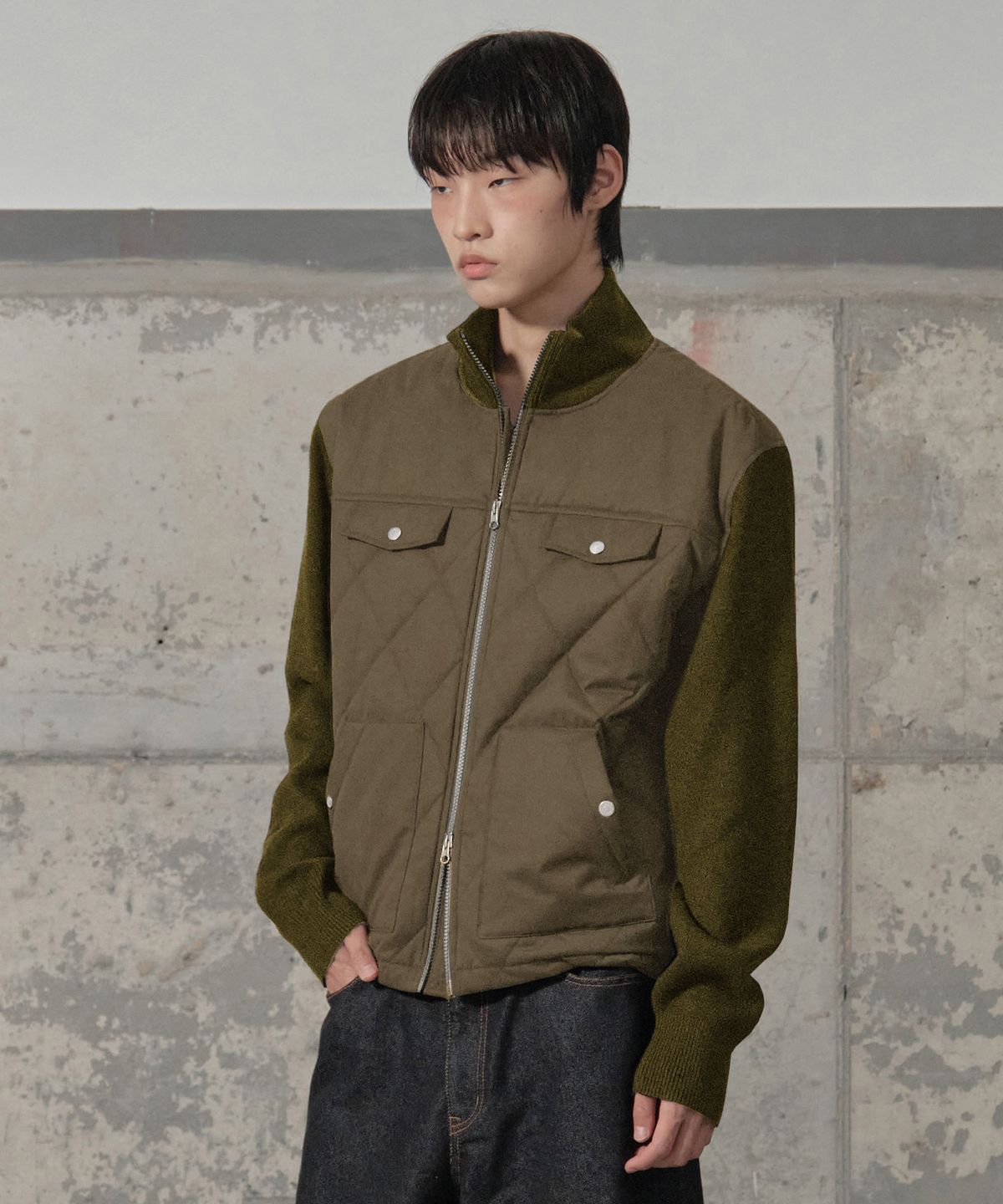 세컨모놀로그(SECONDMONO) 니트 레이어드 CN 헌팅 경량 패딩 [BEIGE]_SEJP014BEIGE