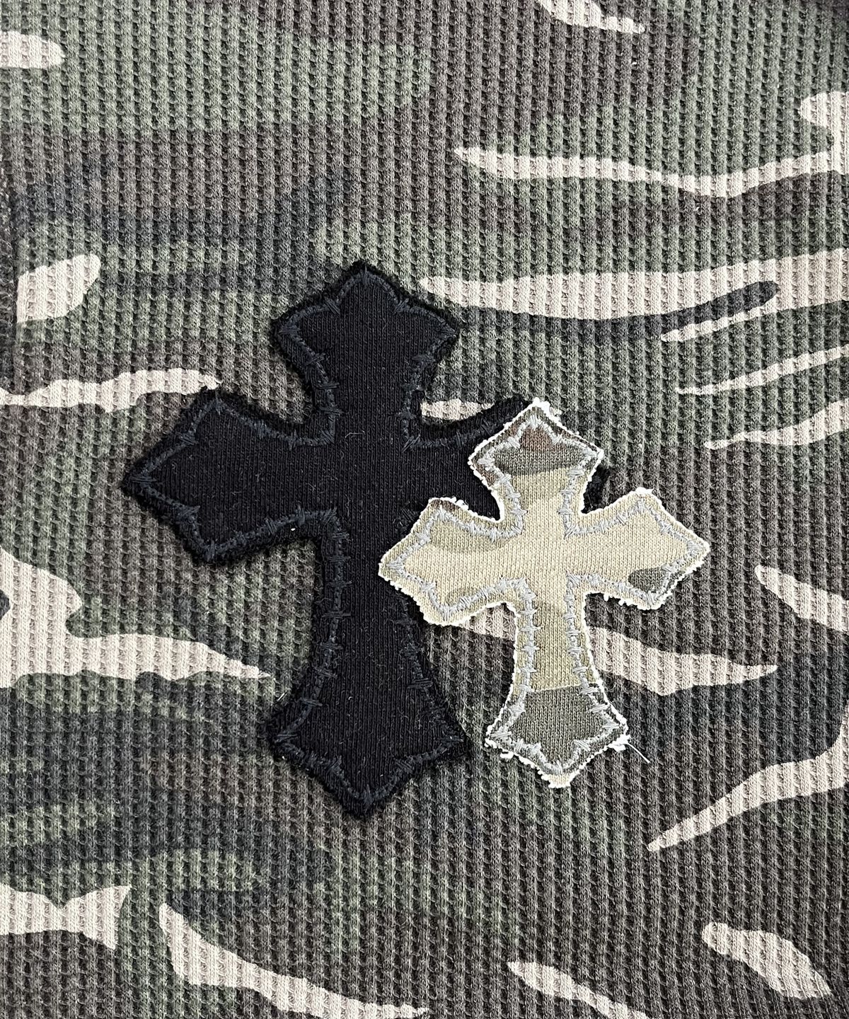 스케이터락(SK8ER ROCK) Double Cross Camouflage Henley Neck T-shirt ((khaki))