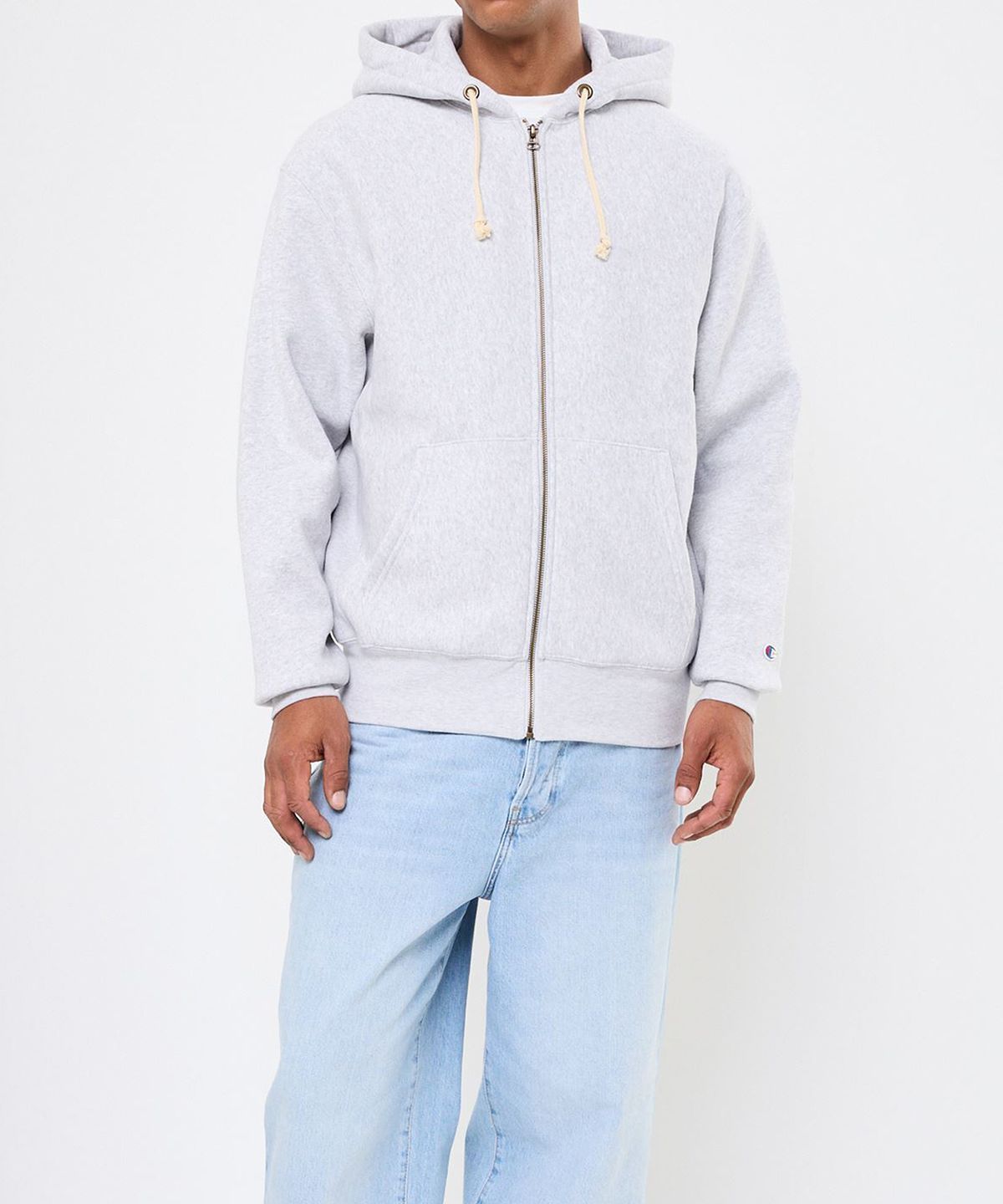 챔피온(CHAMPION) 리버스위브 루즈핏 기모 후드 집업 Light Grey