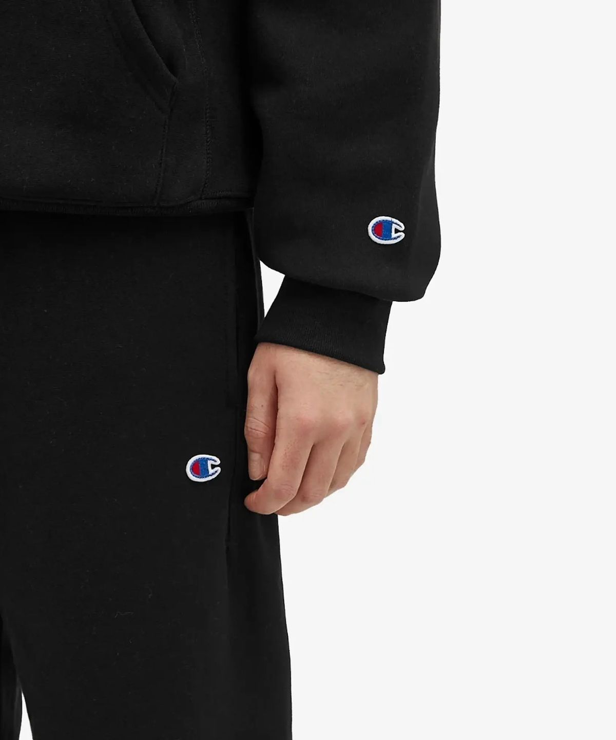챔피온(CHAMPION) 리버스위브 루즈핏 기모 후드 티셔츠 Black