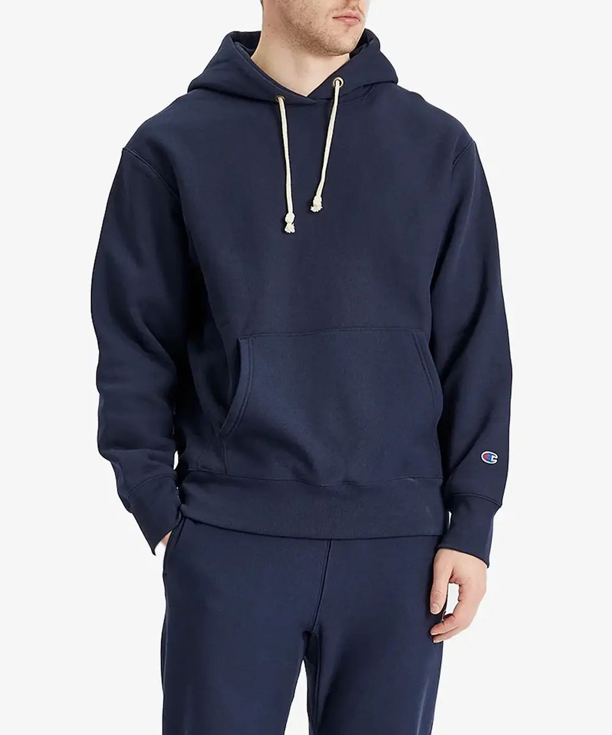 챔피온(CHAMPION) 리버스위브 루즈핏 기모 후드 티셔츠 Navy