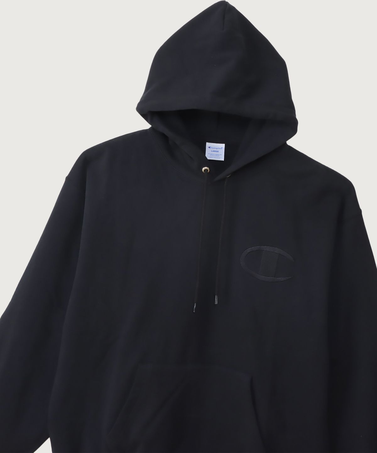 챔피온(CHAMPION) 빅 C로고 오버핏 후드 티셔츠 Black