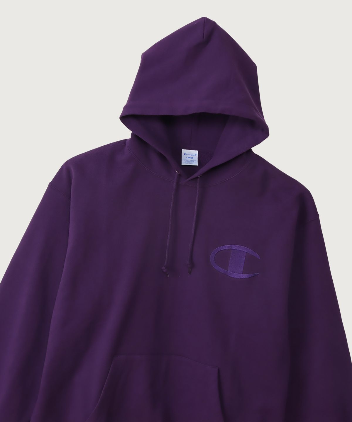 챔피온(CHAMPION) 빅 C로고 오버핏 후드 티셔츠 Dark Purple