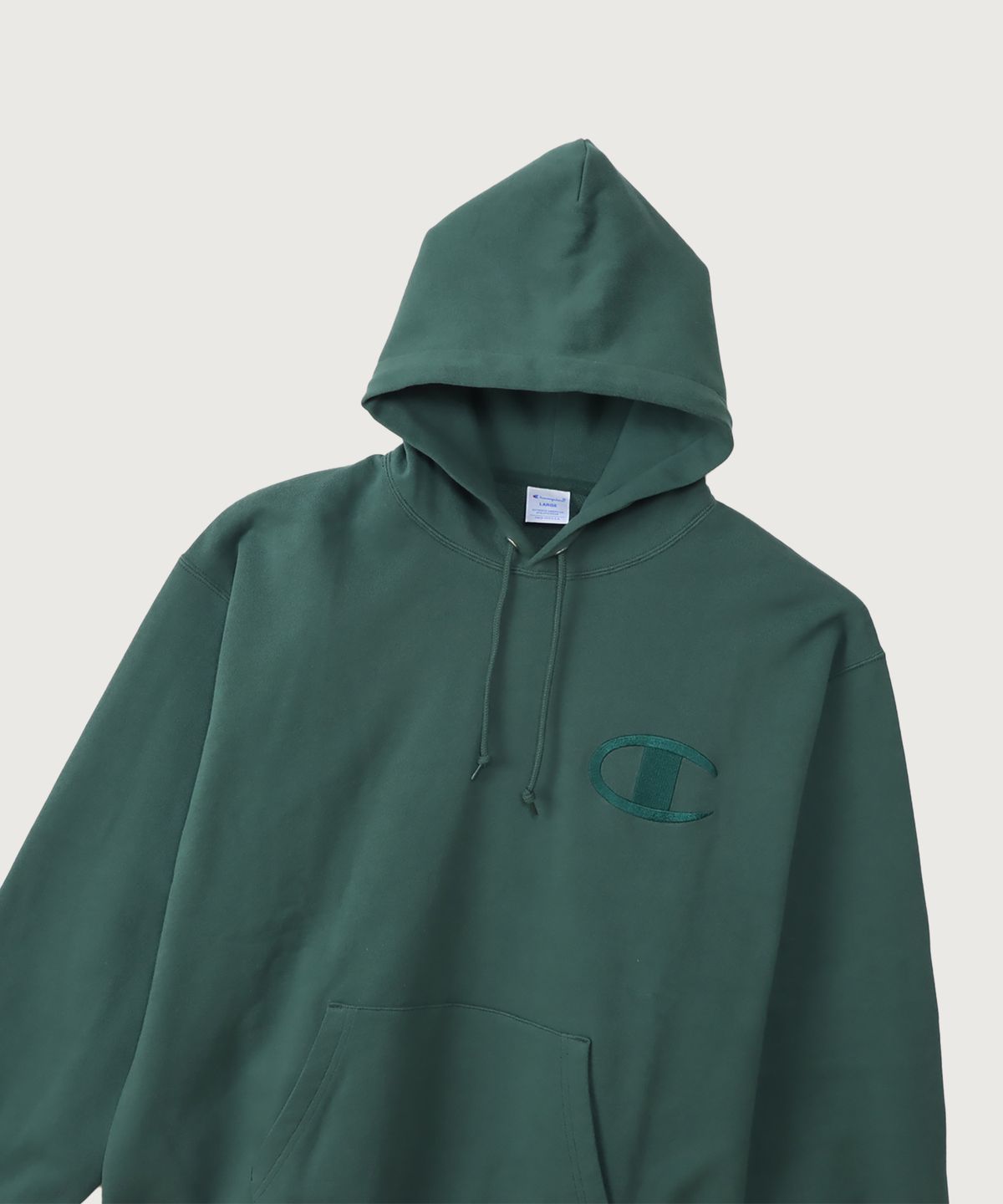 챔피온(CHAMPION) 빅 C로고 오버핏 후드 티셔츠 Dark Green