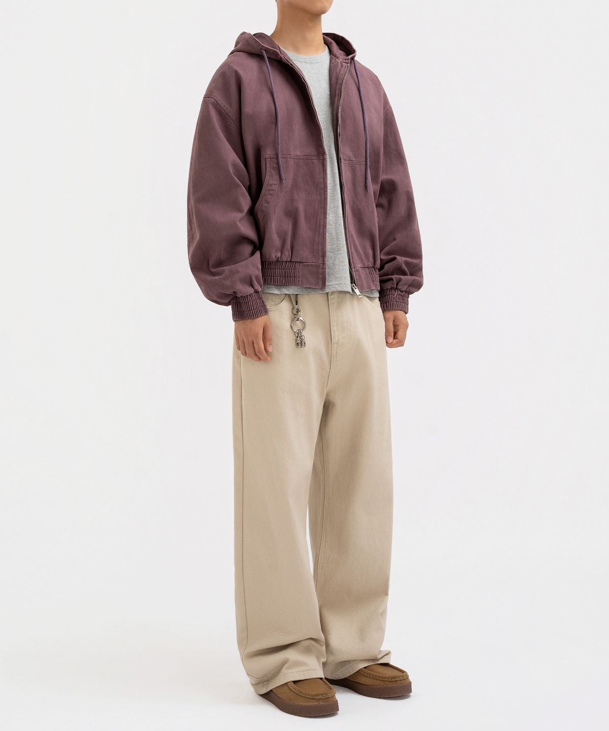 언더오프(UNDEROFF) 크롭 후드 집업 워크 자켓 페일퍼플