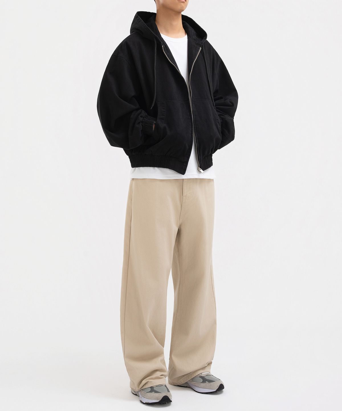 언더오프(UNDEROFF) 크롭 후드 집업 워크 자켓 페일퍼플