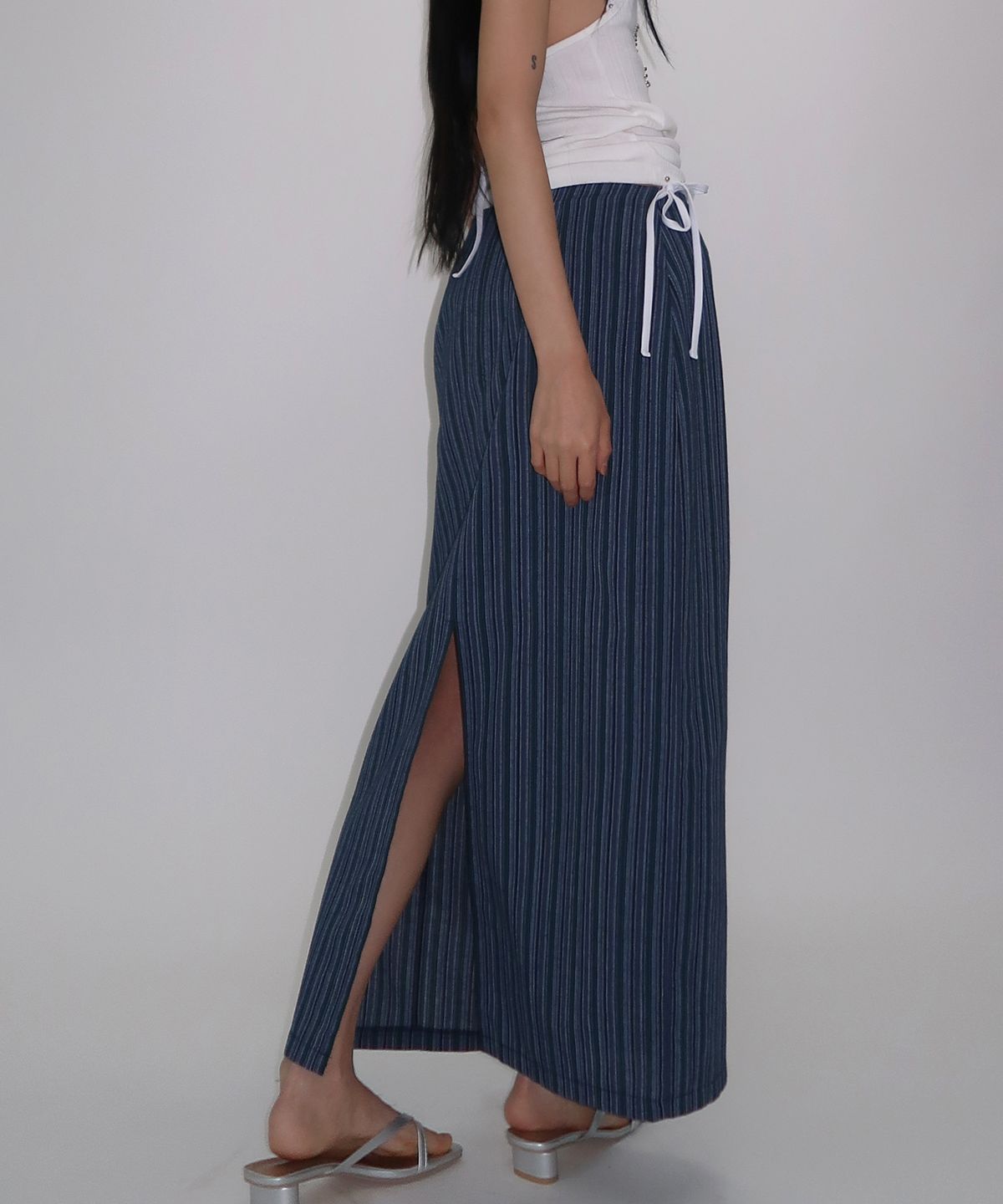 떨스티클럽(THIRSTYCLUB) Multi stripe maxi skirt - Navy