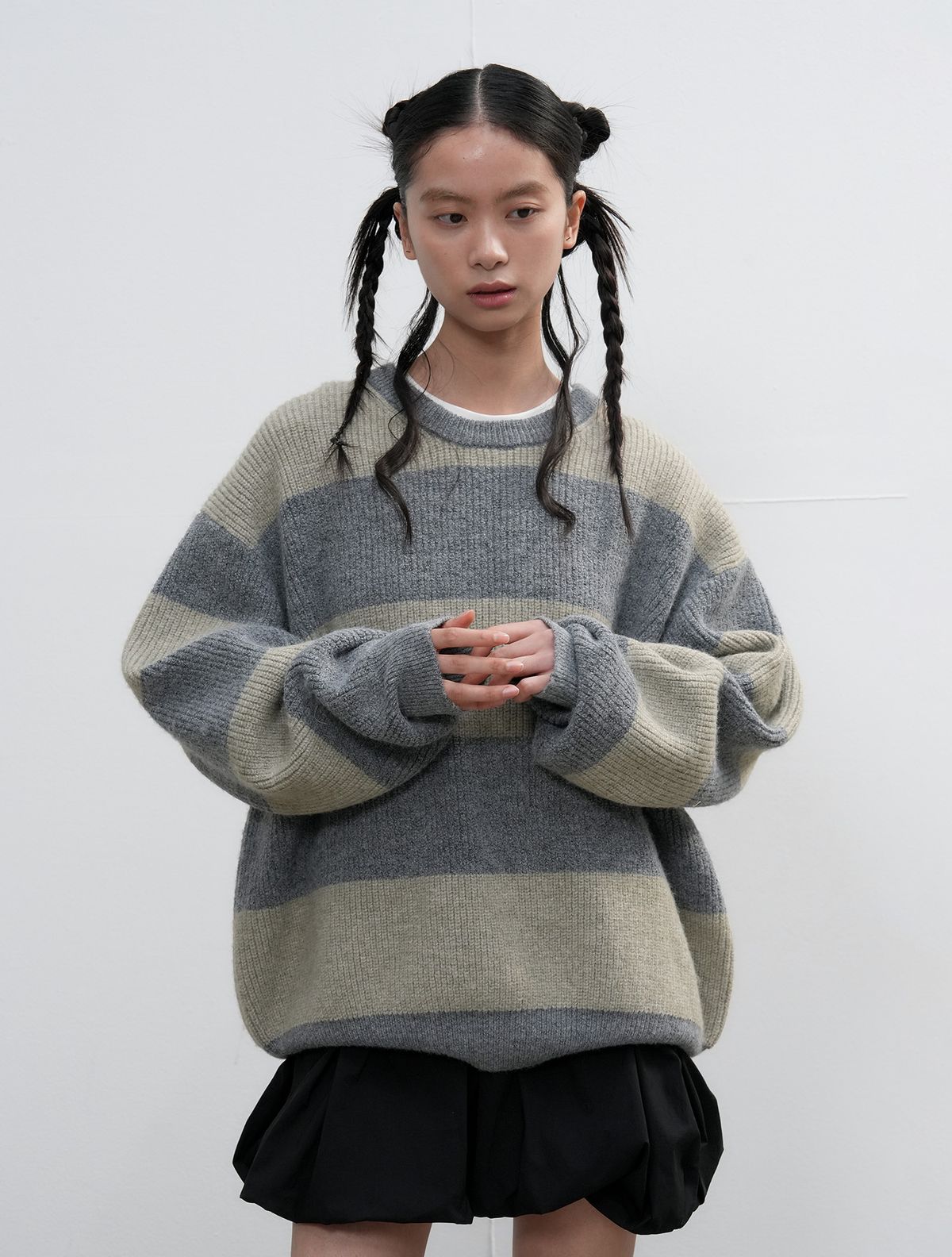 제너럴아이디어(GENERALIDEA) UNISEX 하찌 빅보더 니트 풀오버 [LIGHT KHAKI] / SBE3U05005