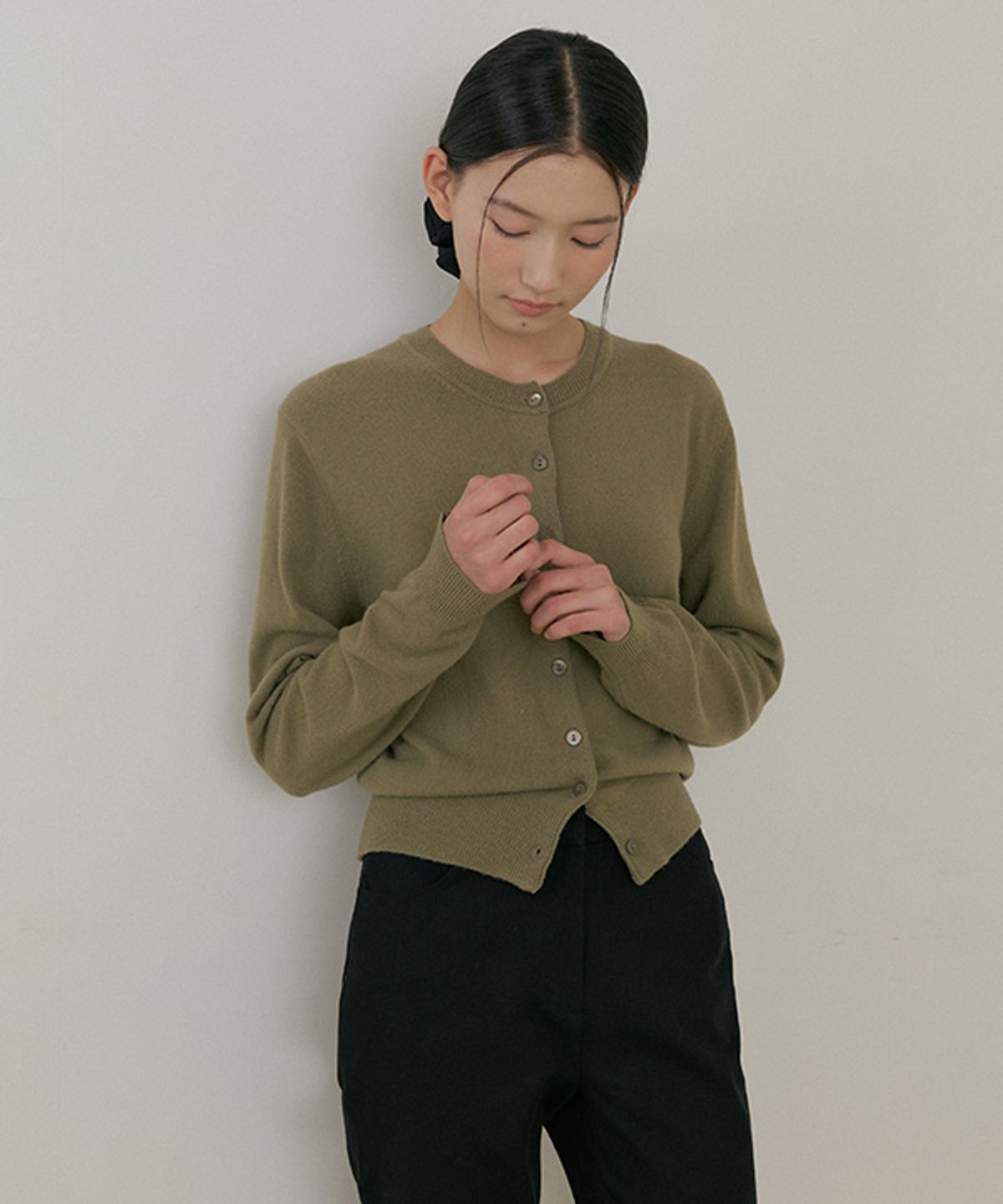 링서울(LINGSEOUL) cashmere round knit cardigan-green