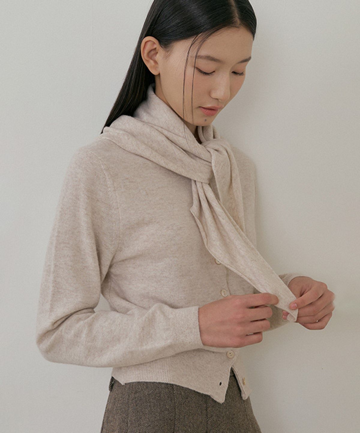 링서울(LINGSEOUL) cashmere round knit cardigan-beige