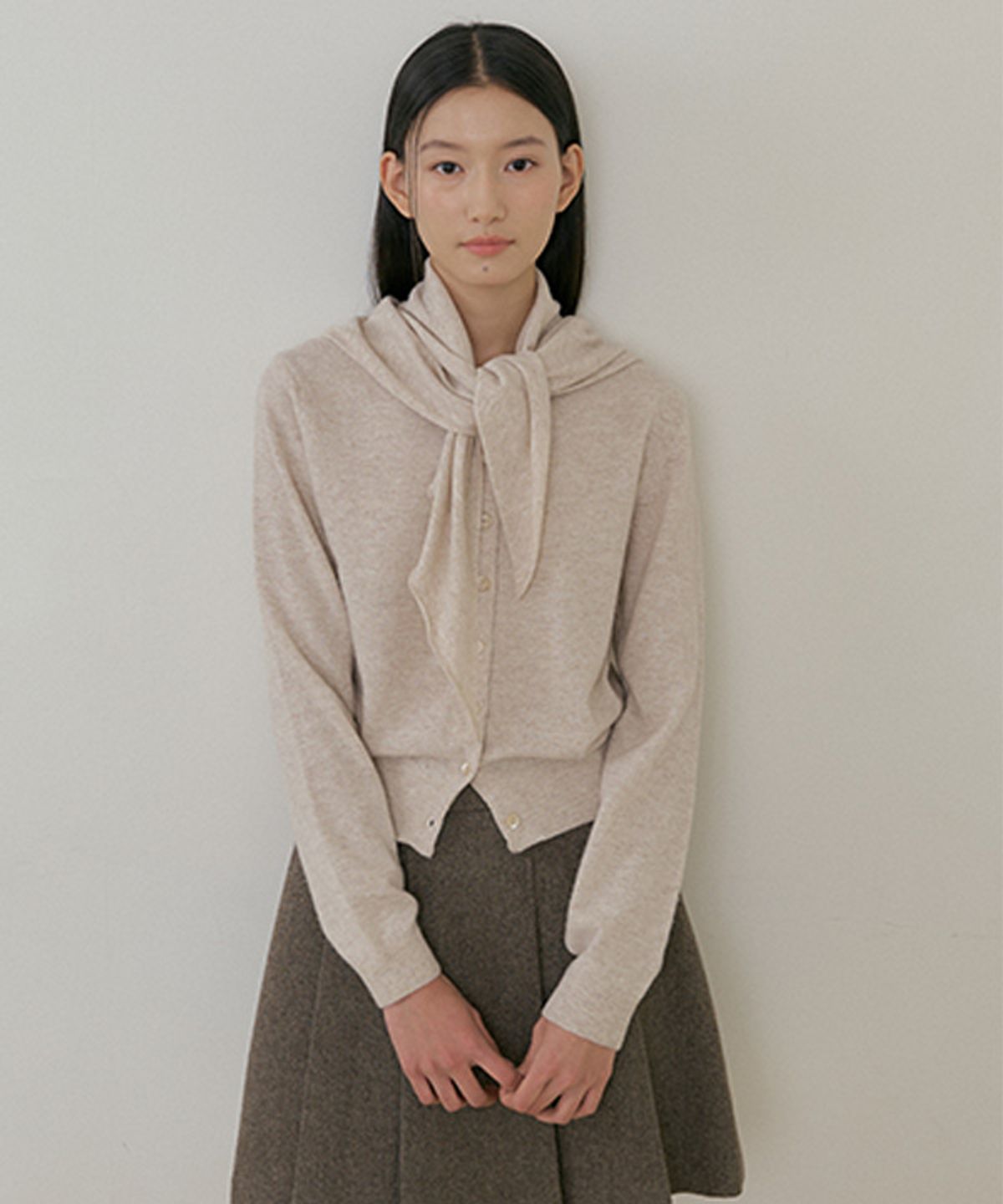 링서울(LINGSEOUL) cashmere round knit cardigan-beige