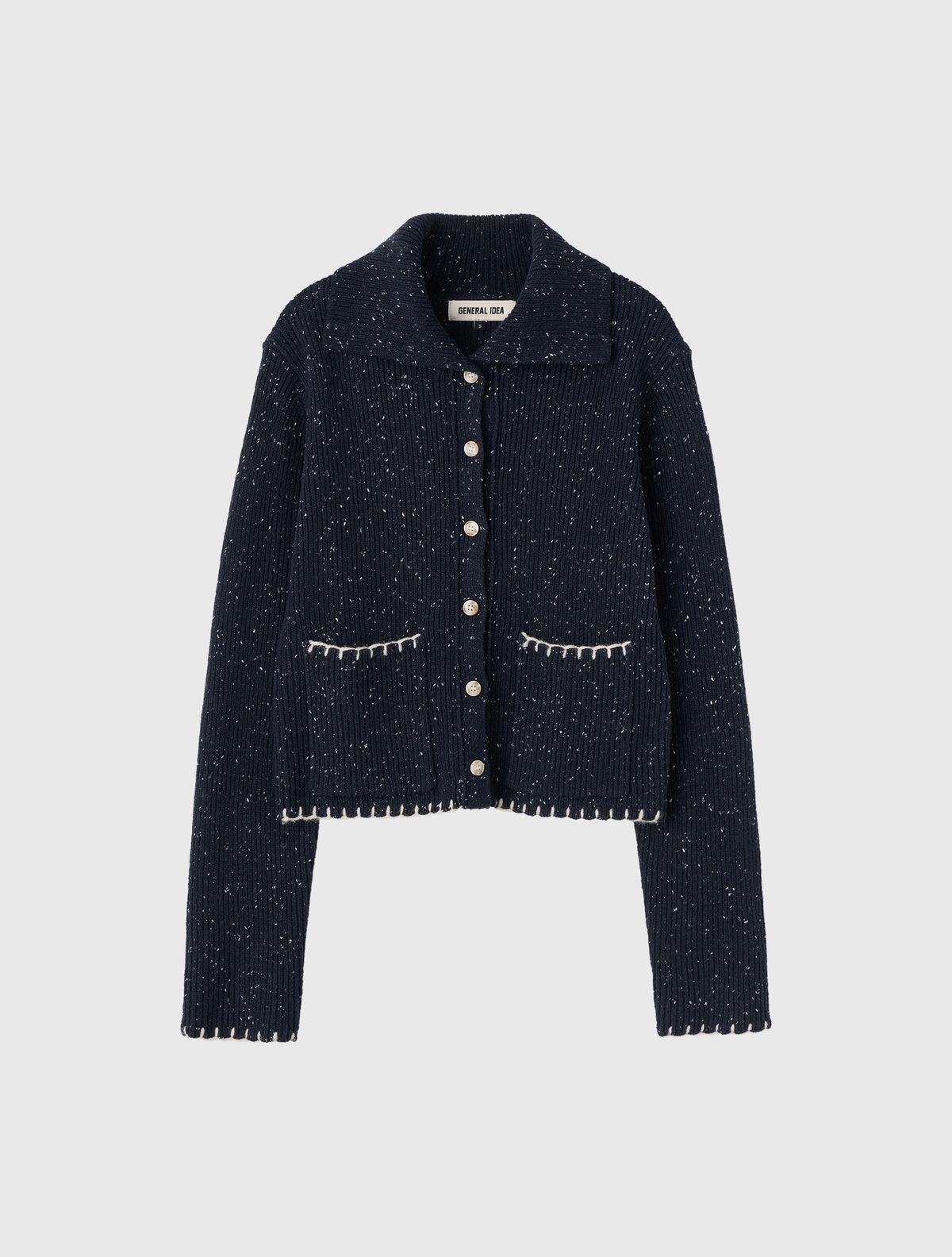 제너럴아이디어(GENERALIDEA) 빈티지 스티치 하이넥 카라 가디건 [NAVY] / WBE3L04516