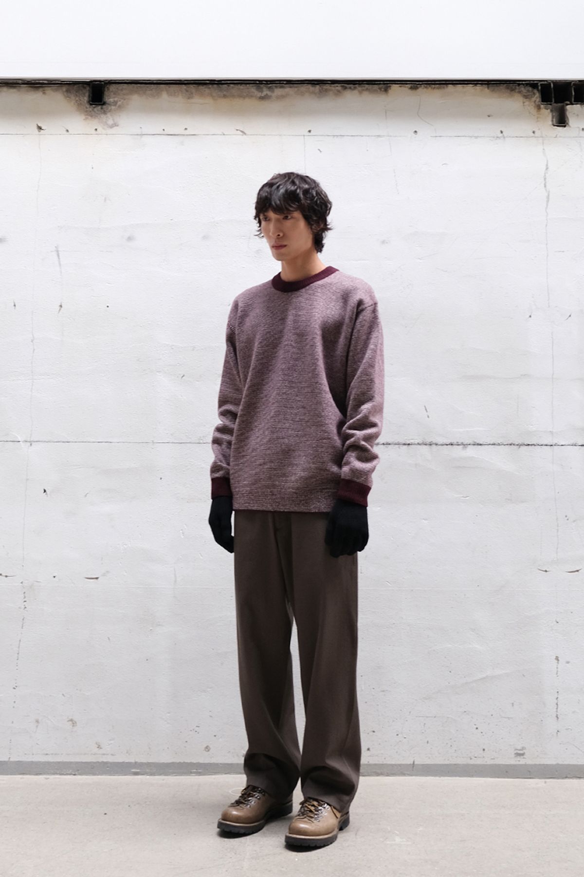 홀리선(HORLISUN) Earnest Border Crewneck Knit Burgundy