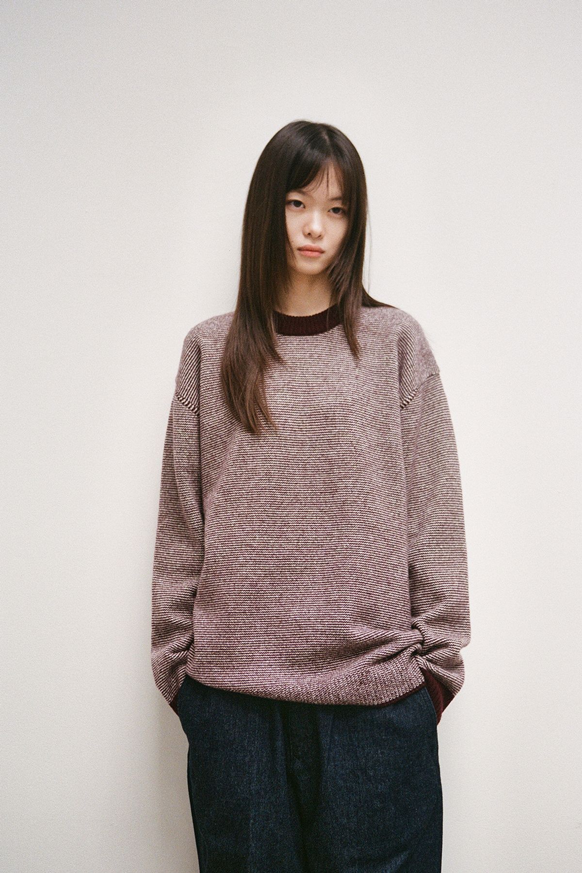 홀리선(HORLISUN) Earnest Border Crewneck Knit Burgundy