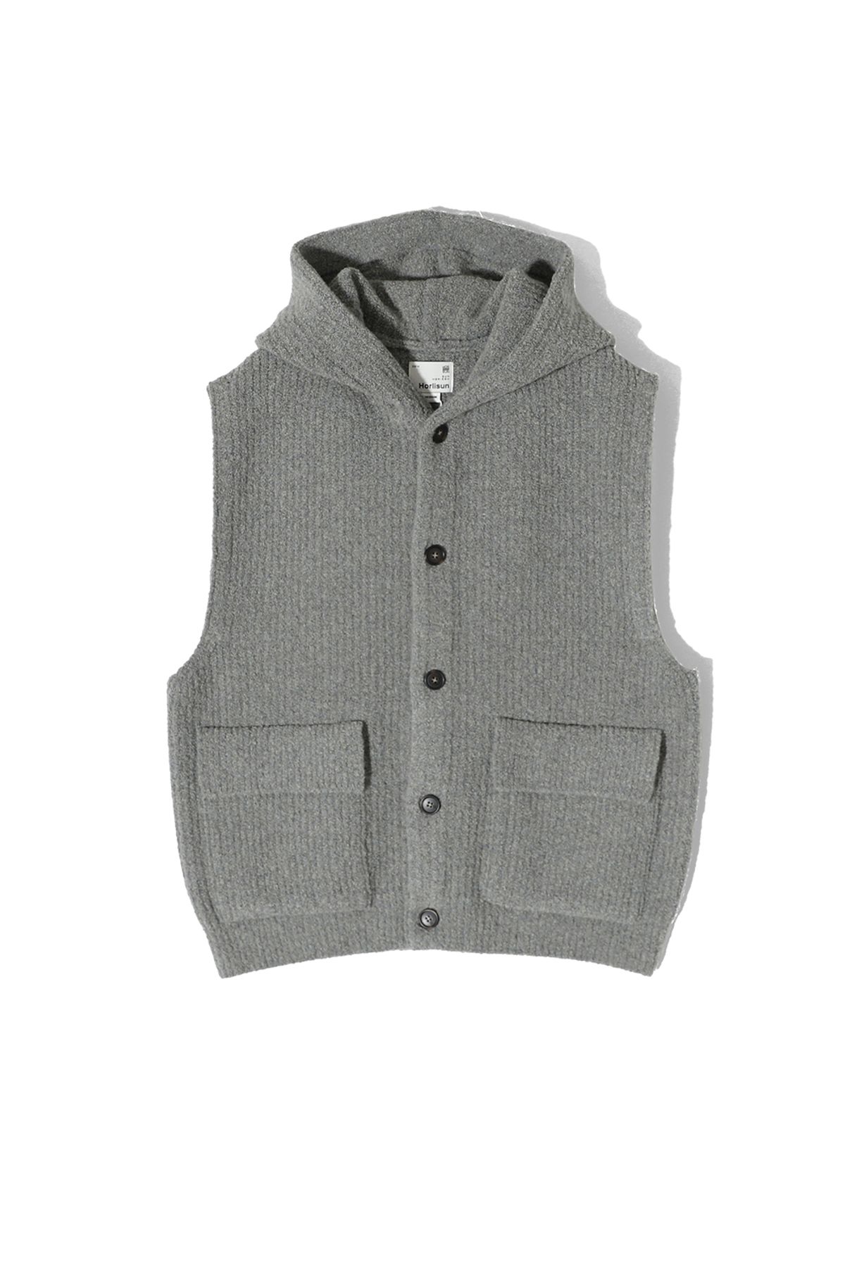 홀리선(HORLISUN) Acorn Boucle Hood Knit Cardigan Vest Multi Gray