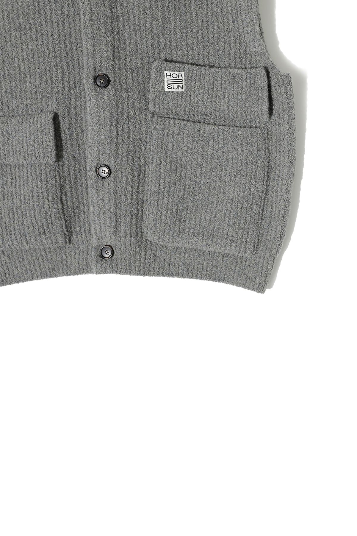 홀리선(HORLISUN) Acorn Boucle Hood Knit Cardigan Vest Multi Gray