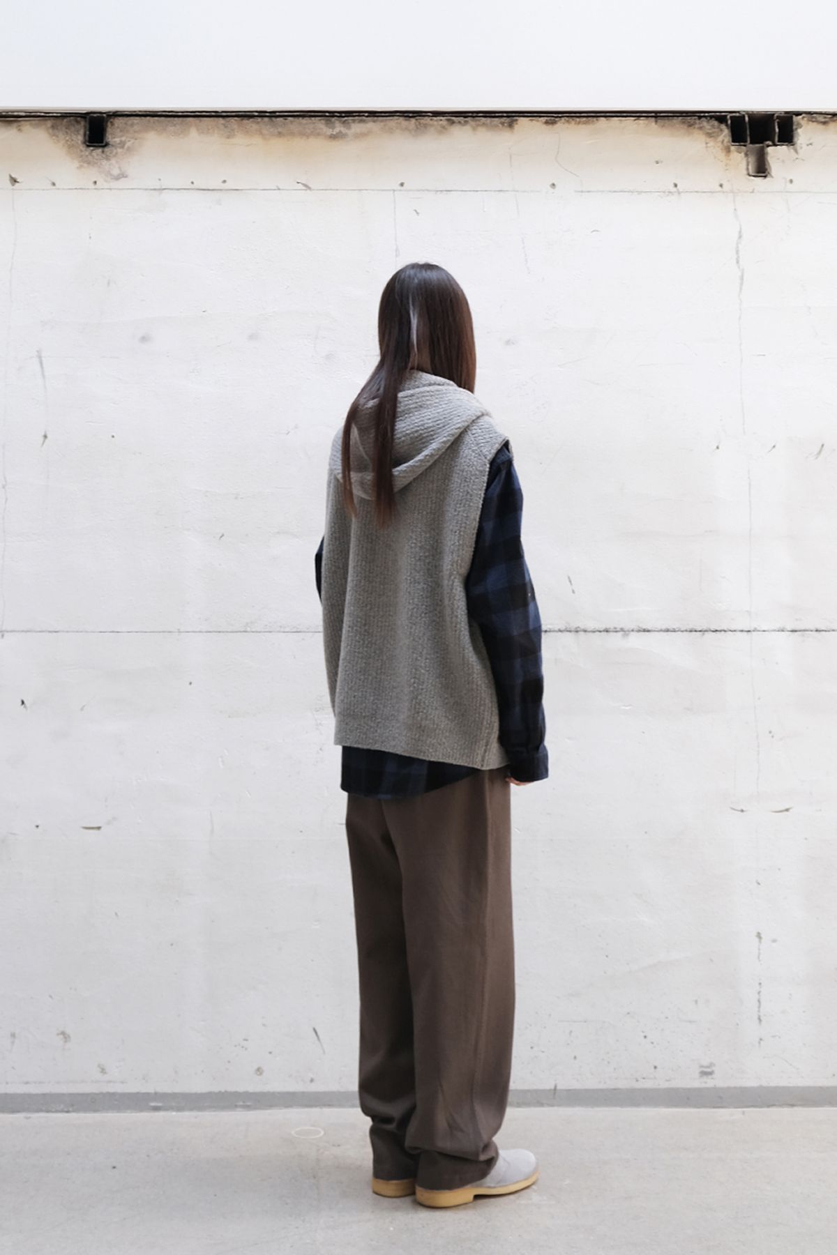 홀리선(HORLISUN) Acorn Boucle Hood Knit Cardigan Vest Multi Gray