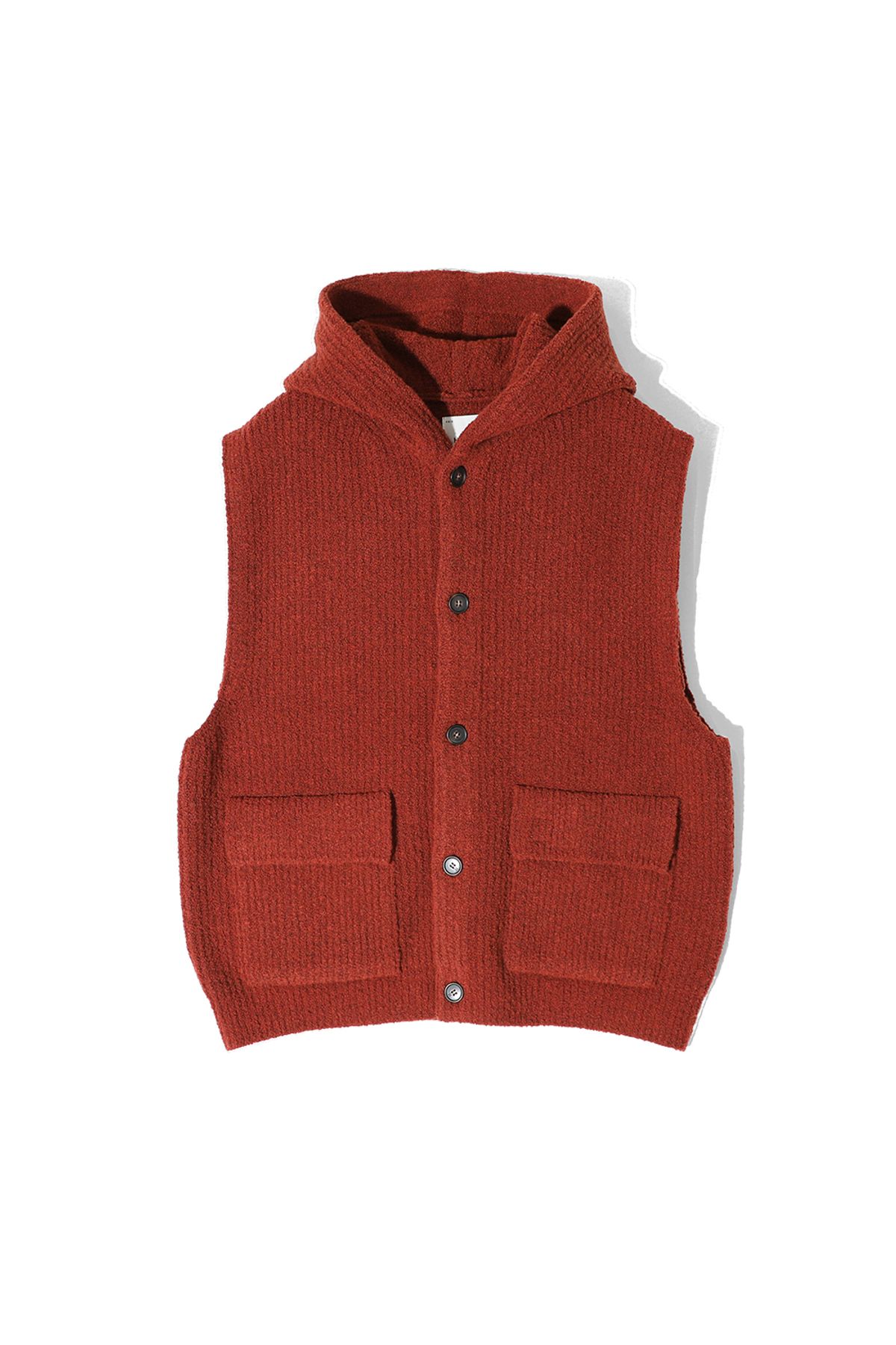 홀리선(HORLISUN) Acorn Boucle Hood Knit Cardigan Vest Melange Brick
