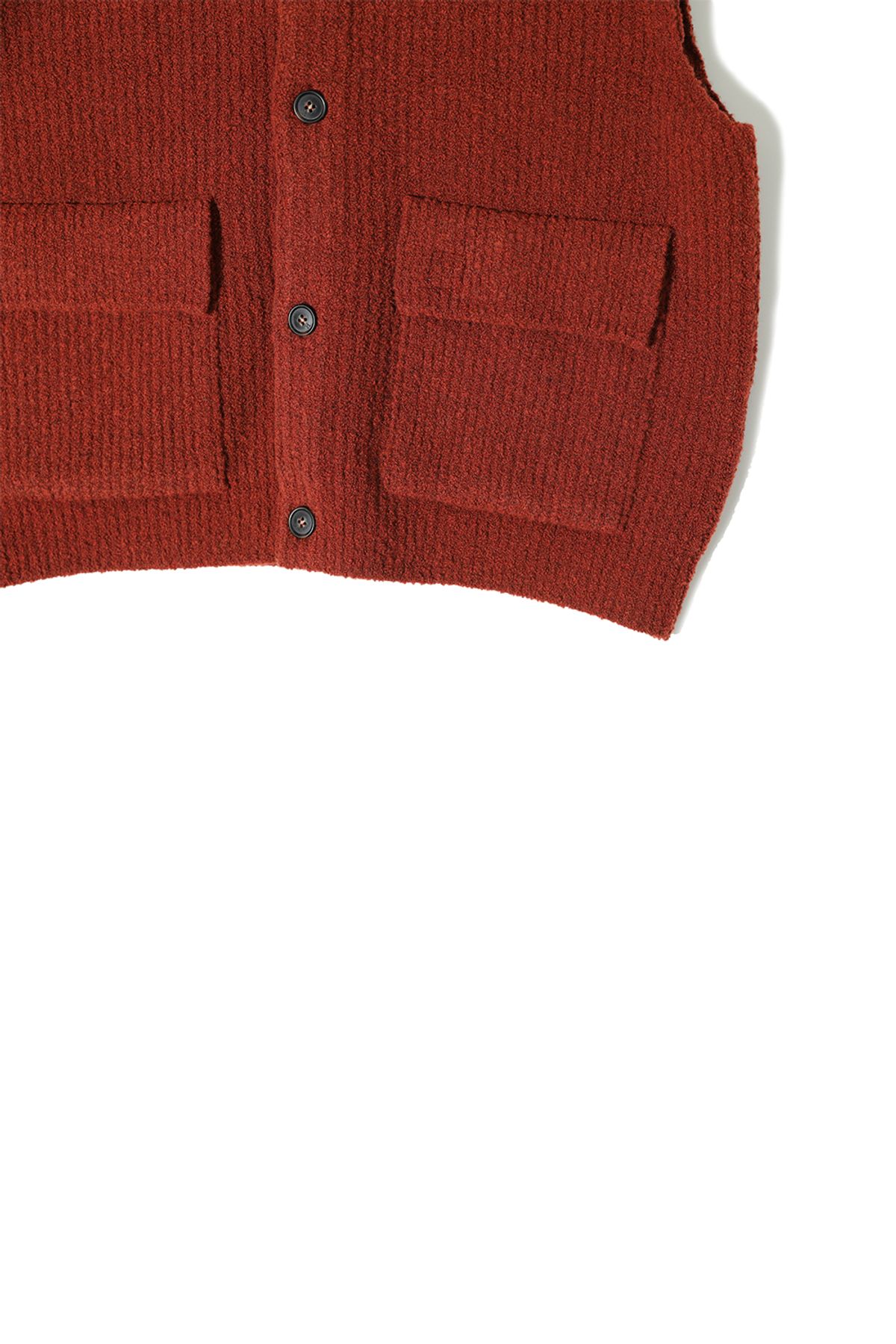 홀리선(HORLISUN) Acorn Boucle Hood Knit Cardigan Vest Melange Brick