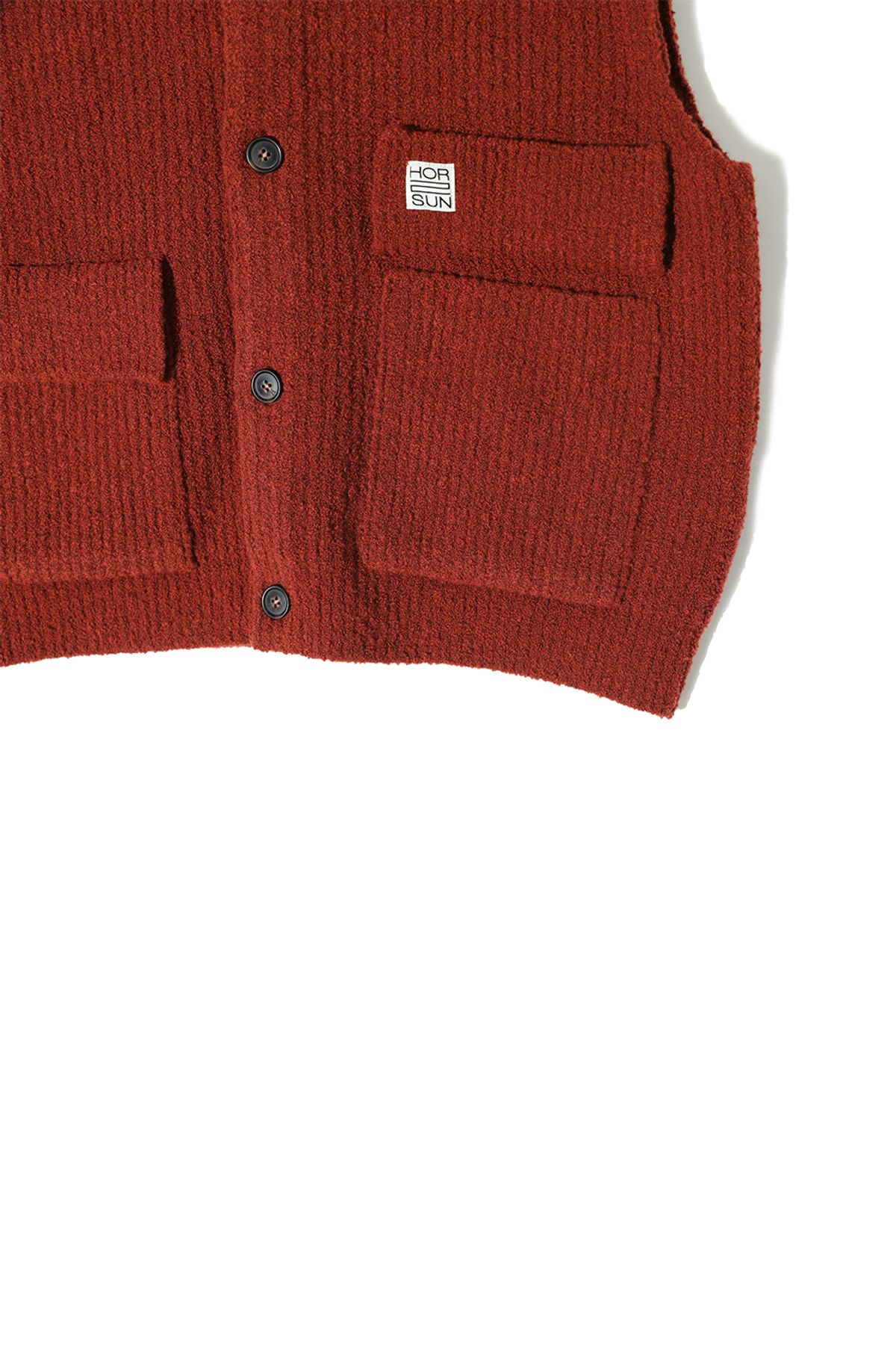 홀리선(HORLISUN) Acorn Boucle Hood Knit Cardigan Vest Melange Brick