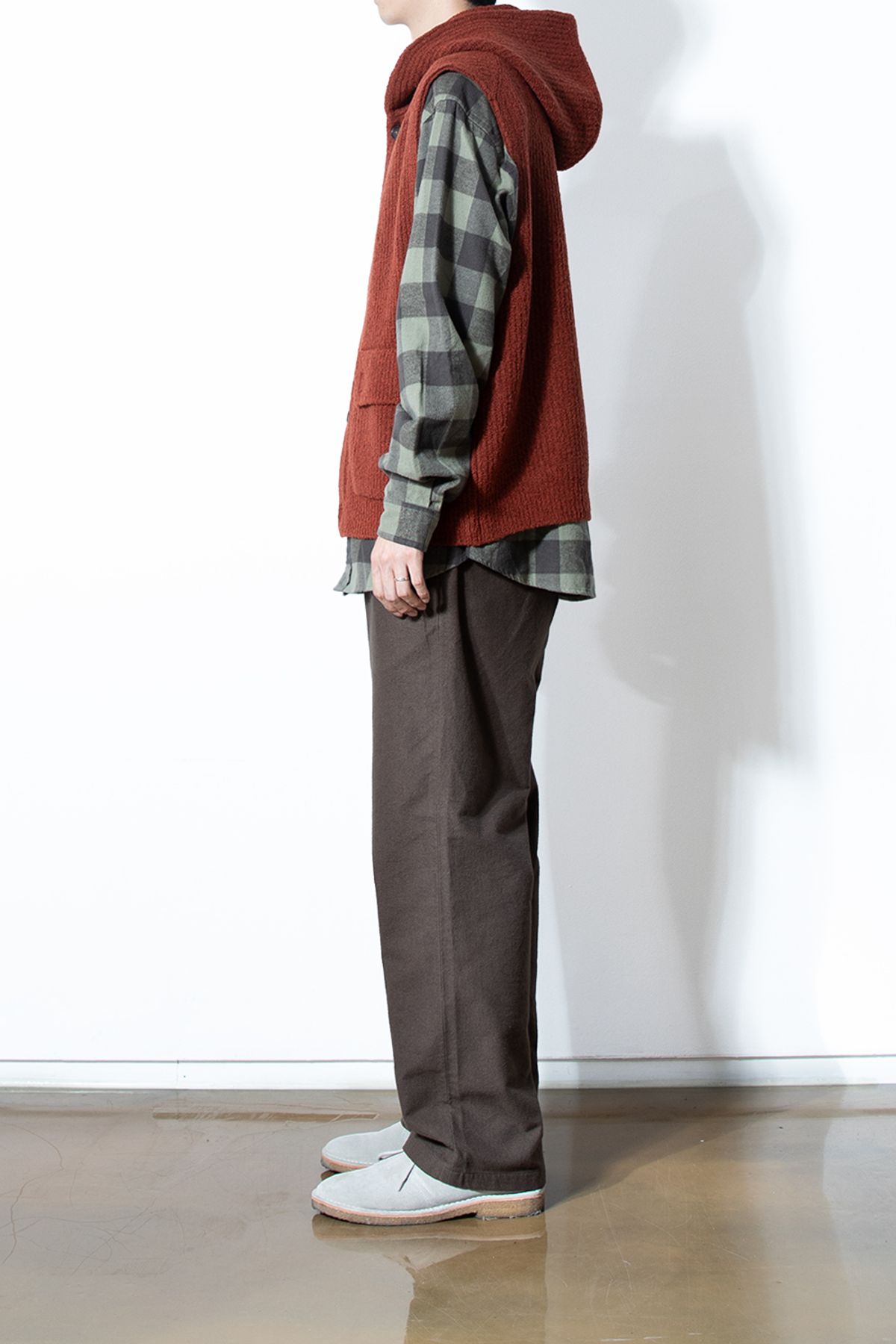 홀리선(HORLISUN) Acorn Boucle Hood Knit Cardigan Vest Melange Brick