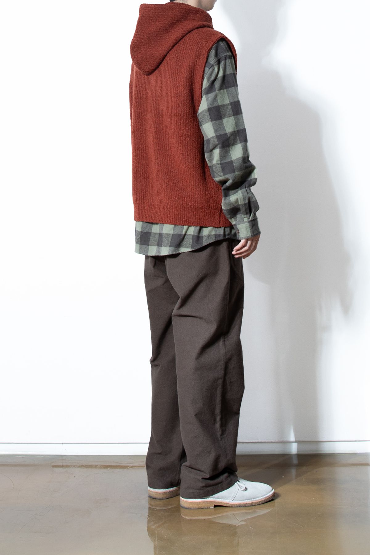 홀리선(HORLISUN) Acorn Boucle Hood Knit Cardigan Vest Melange Brick