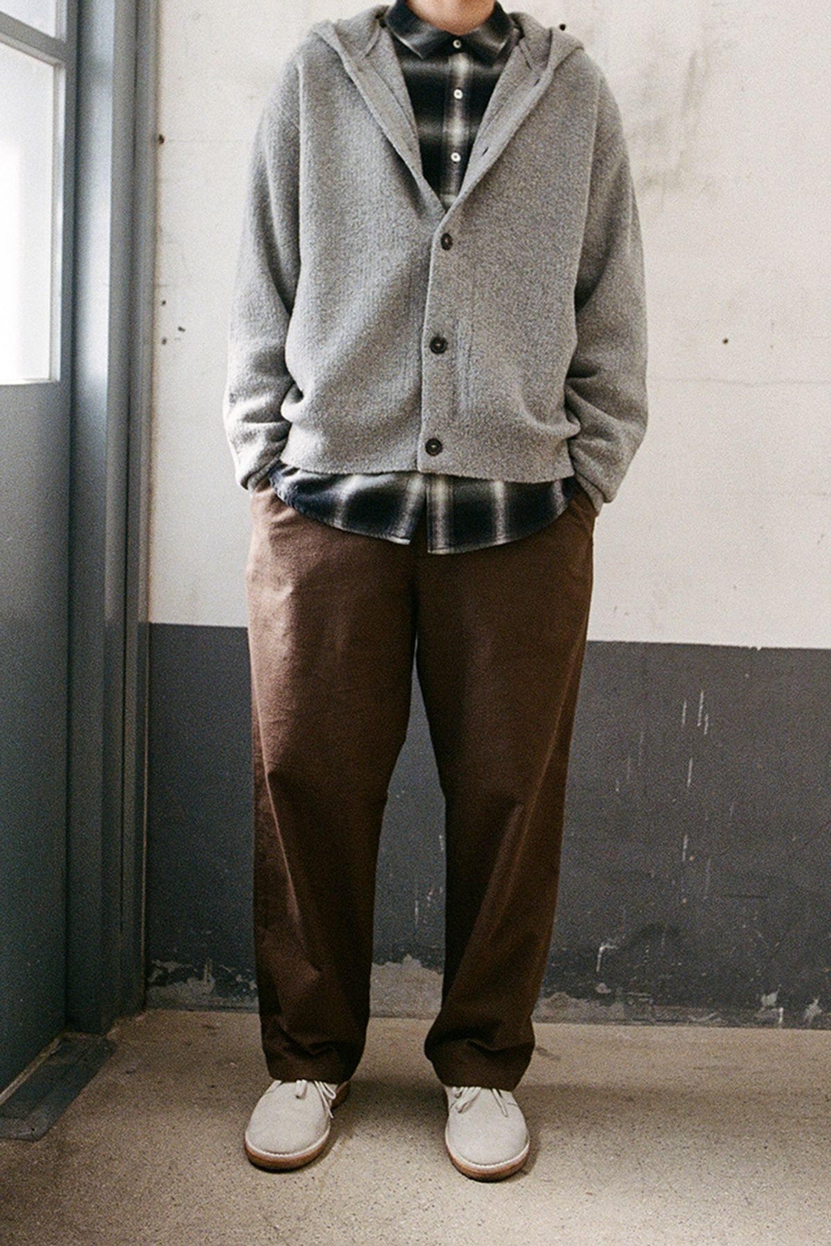 홀리선(HORLISUN) Acorn Boucle Hood Knit Cardigan Multi Gray