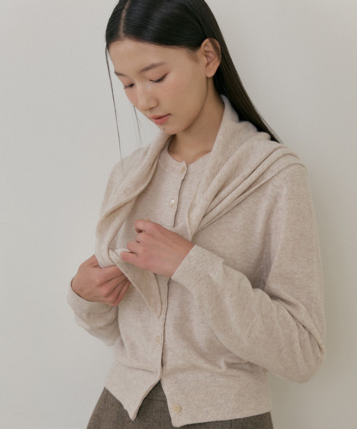 링서울(LINGSEOUL) cashmere knit scarf-beige