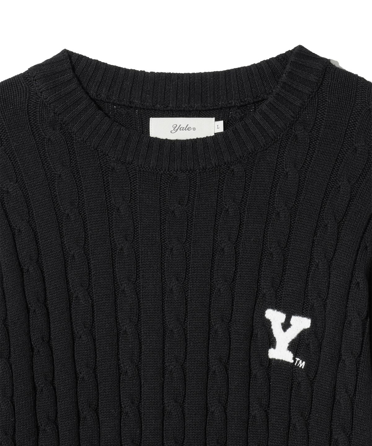 예일(YALE) Y로고 케이블 라운드 니트 블랙