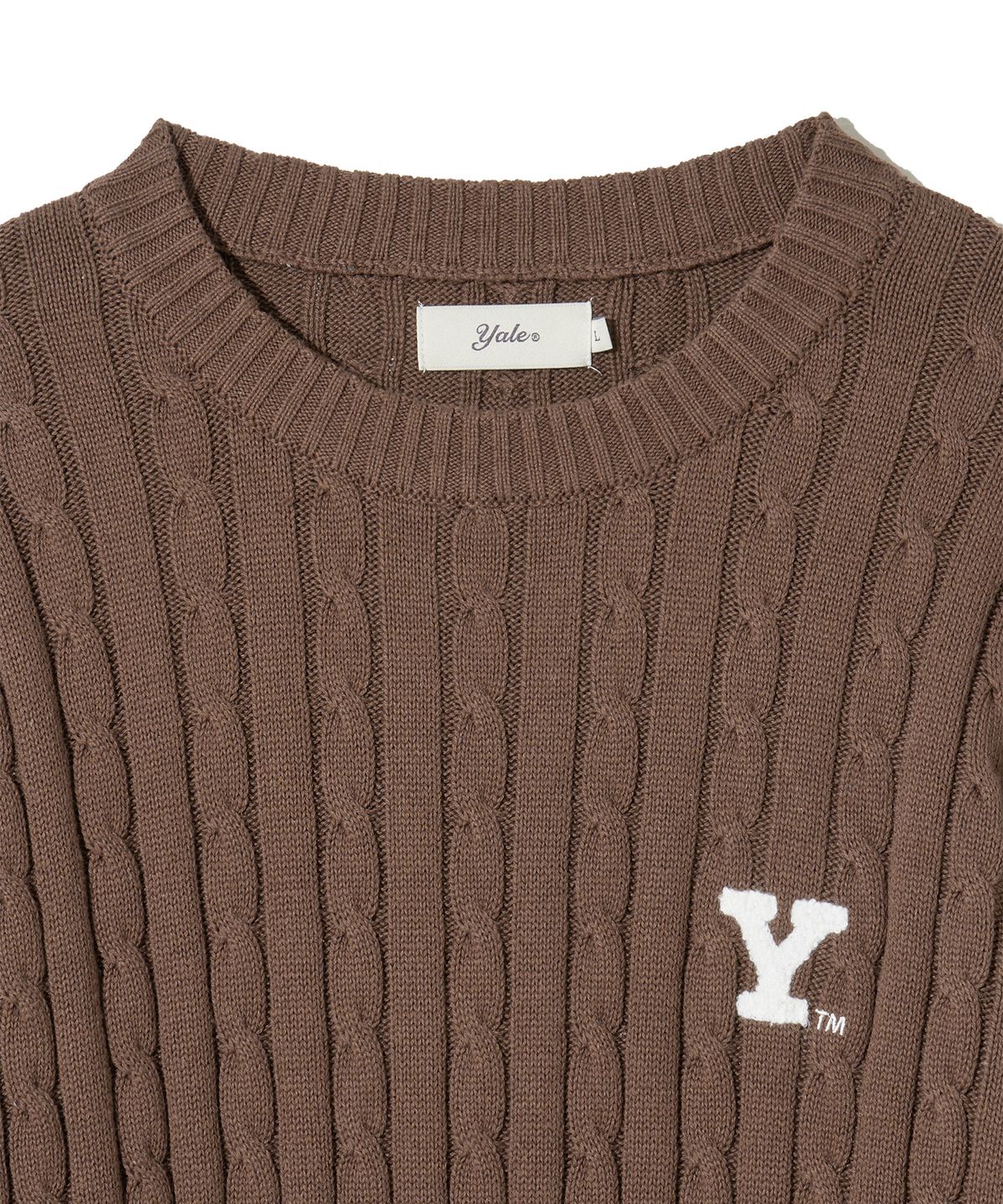 예일(YALE) Y로고 케이블 라운드 니트 브라운