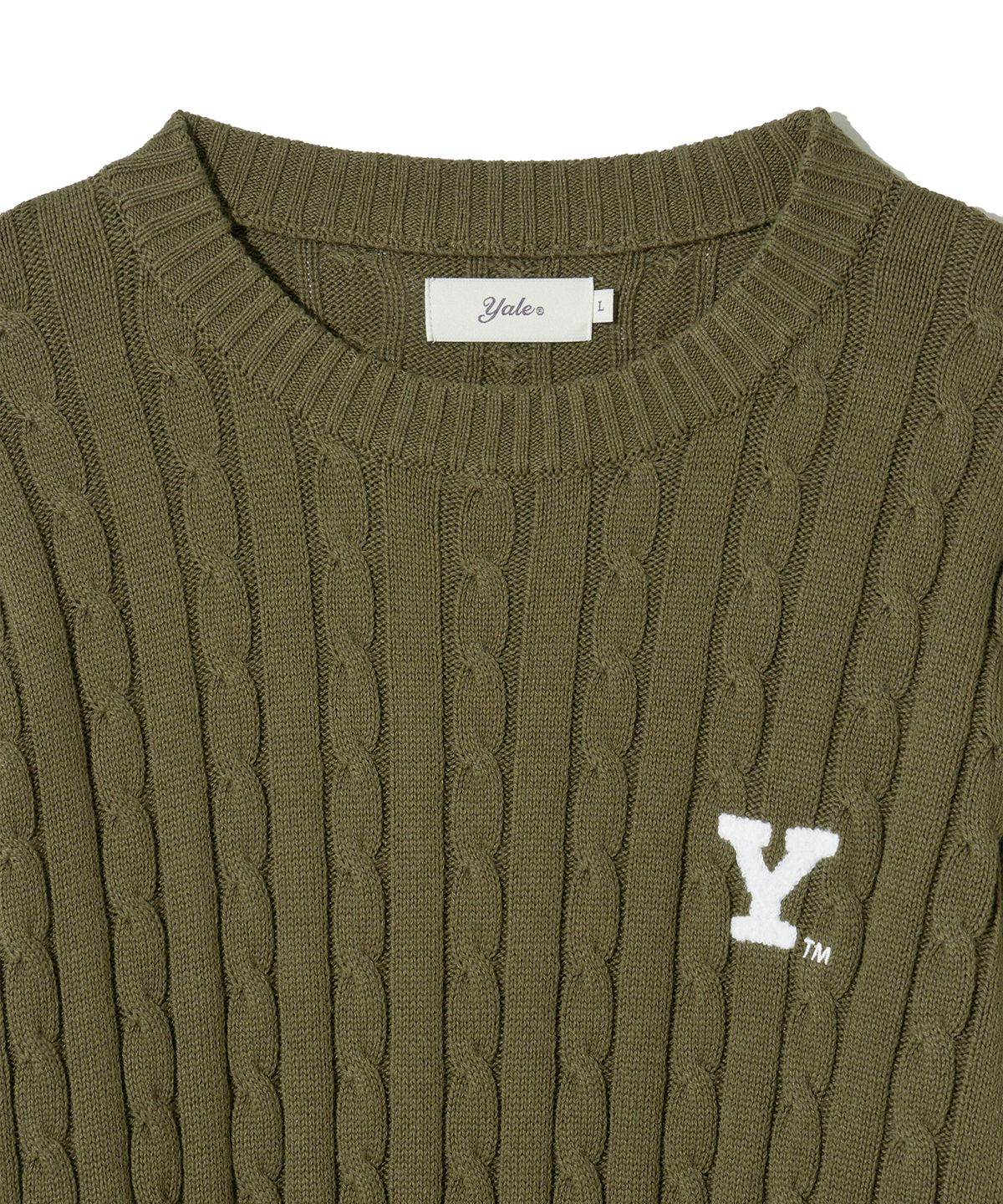 예일(YALE) Y로고 케이블 라운드 니트 카키