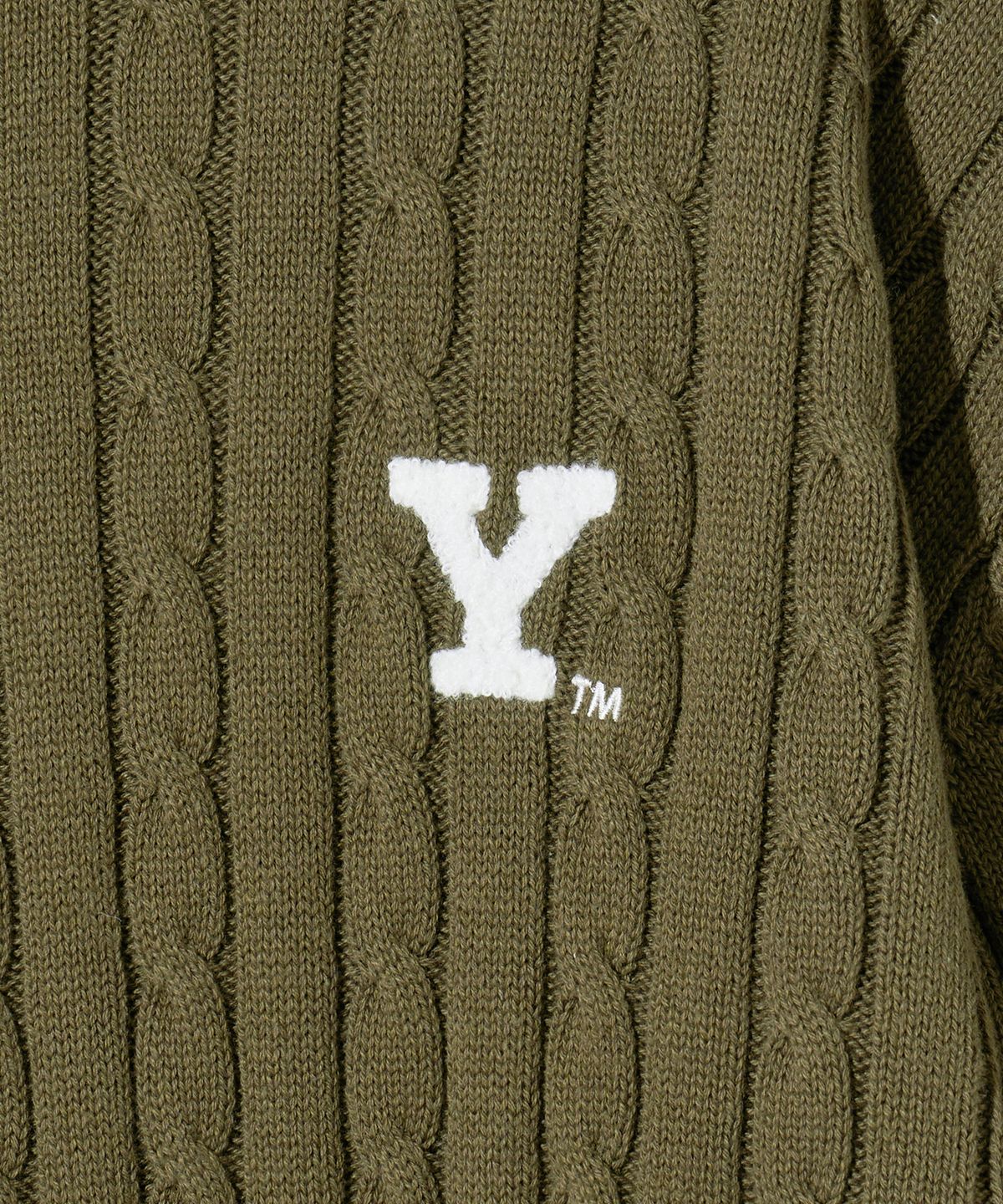예일(YALE) Y로고 케이블 라운드 니트 카키