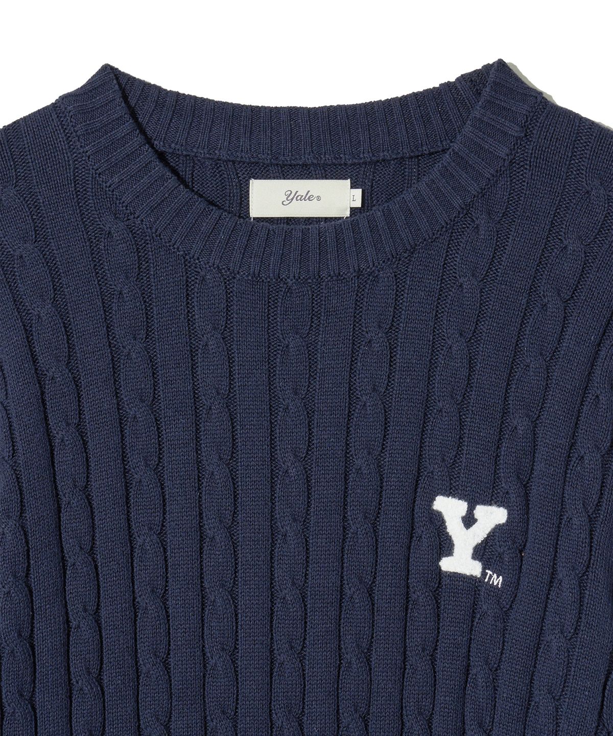예일(YALE) Y로고 케이블 라운드 니트 네이비