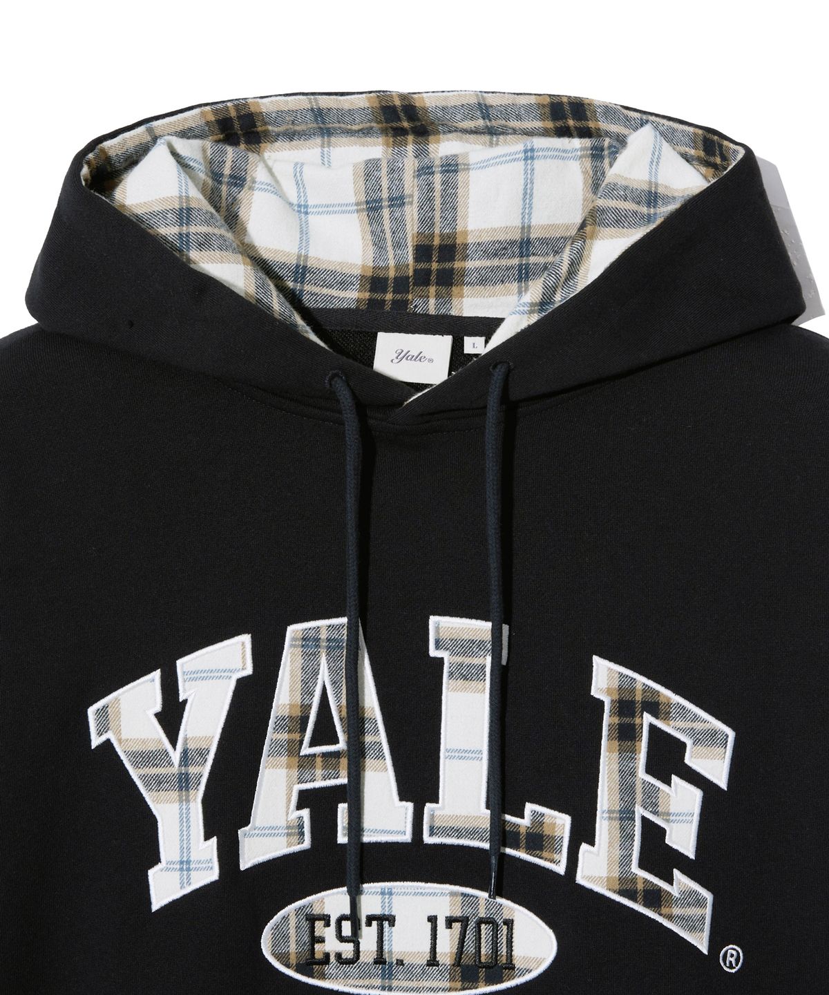 예일(YALE) 체크 투톤아치 후드_블랙