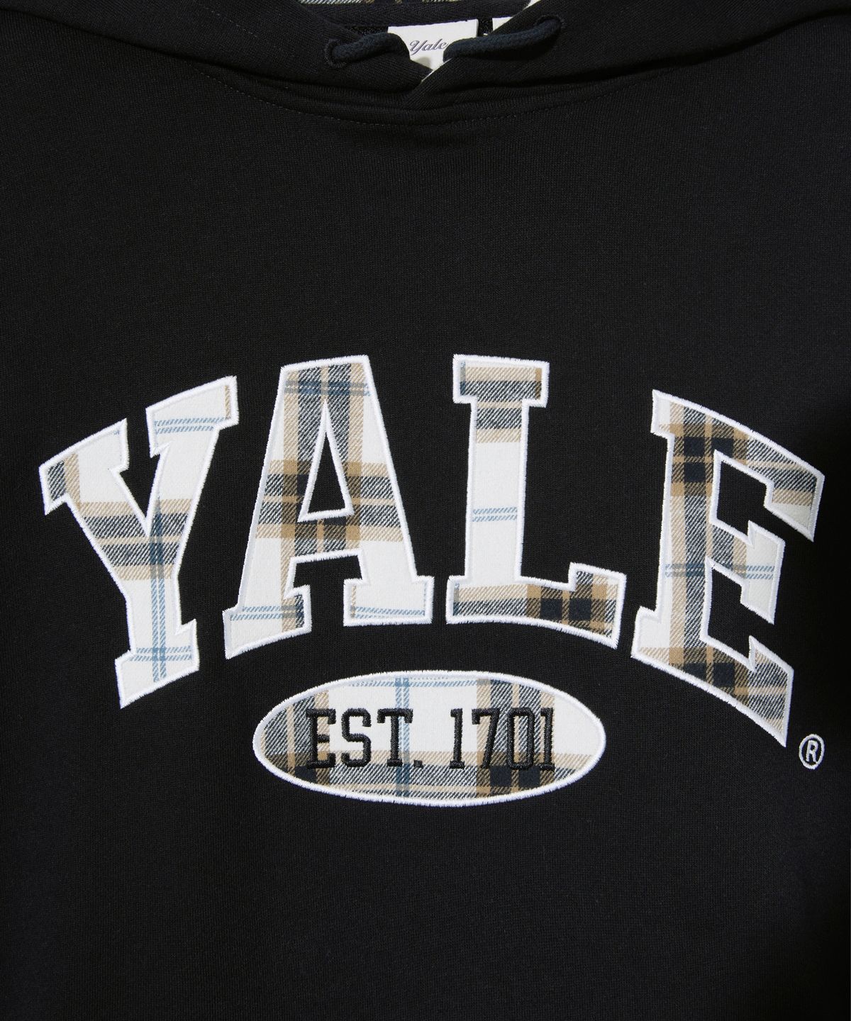 예일(YALE) 체크 투톤아치 후드_블랙
