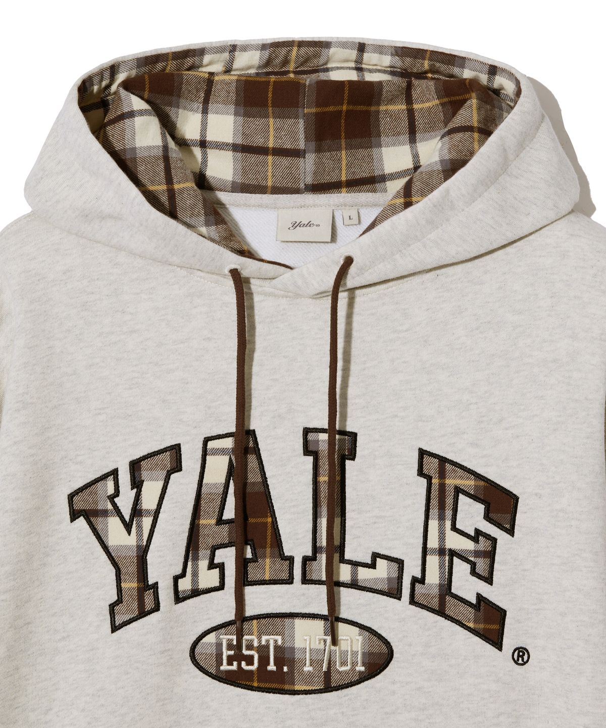 예일(YALE) 체크 투톤아치 후드_오트밀