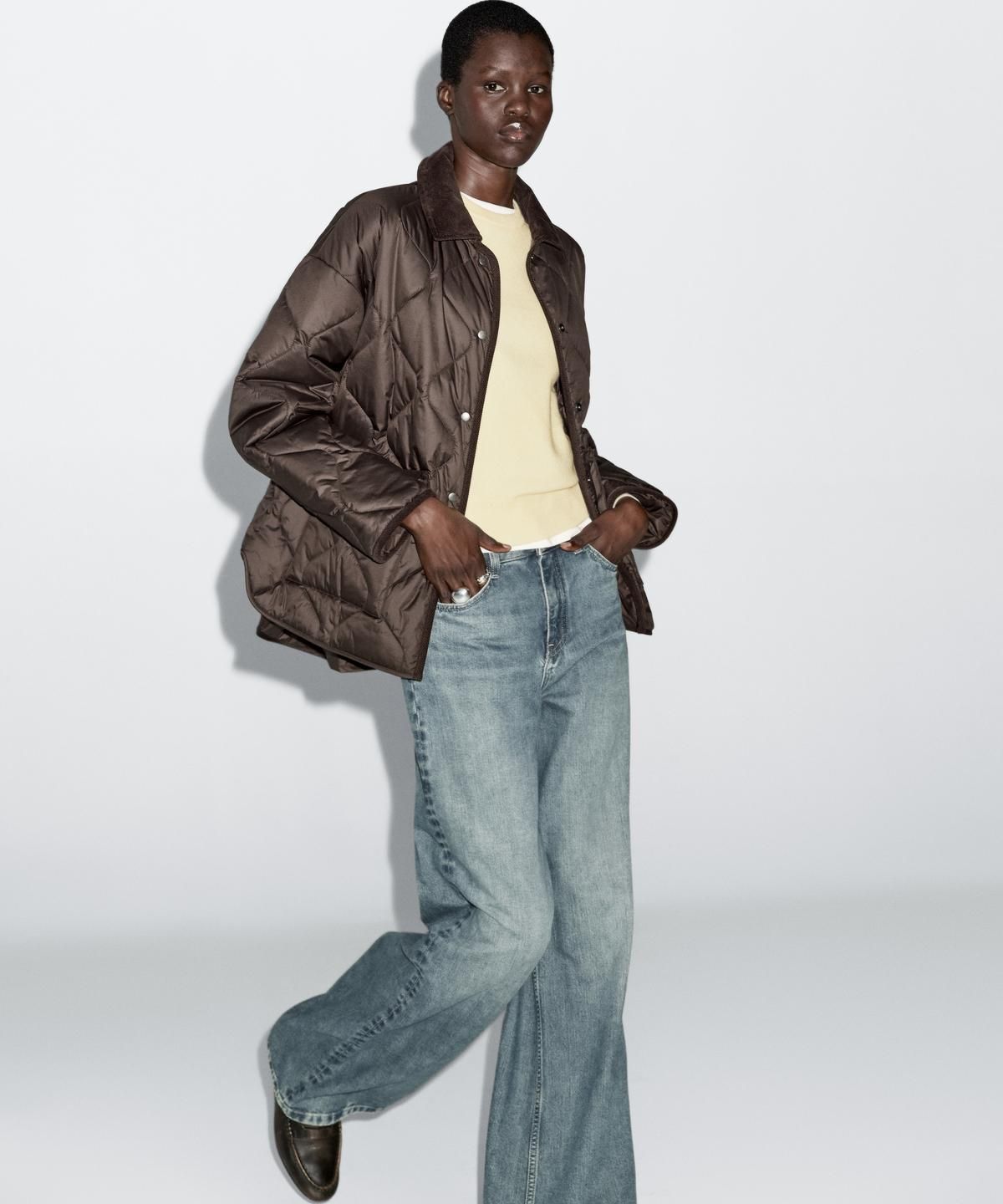 마시모두띠(MASSIMO DUTTI) 코듀로이 디테일 워터레펠 패딩 자켓