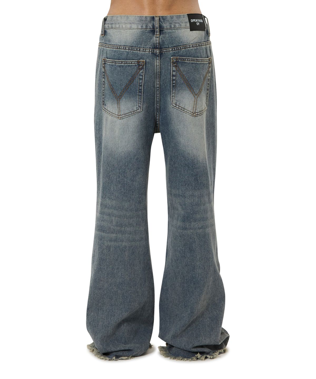 오픈야드(오와이)(OPENYARD(OY)) RAW HEM FLARE PANTS - WASHED BLUE
