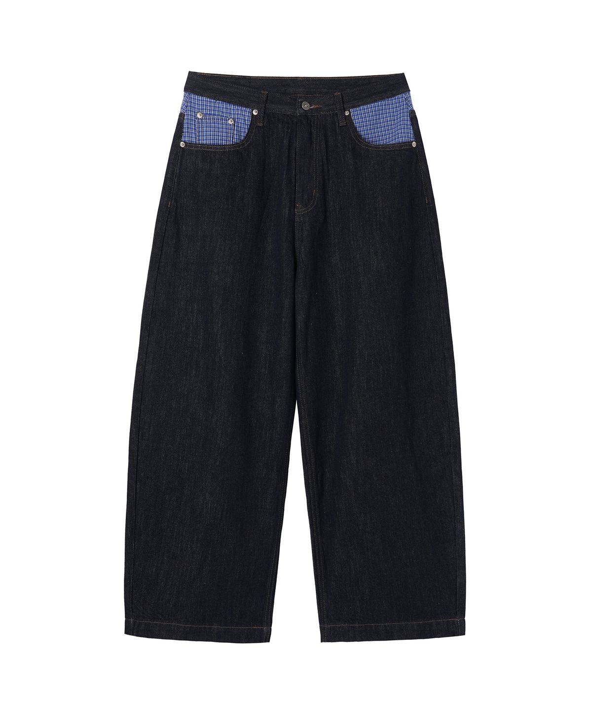 오픈야드(오와이)(OPENYARD(OY)) CHECK MIX WIDE VOLUME PANTS - INDIGO
