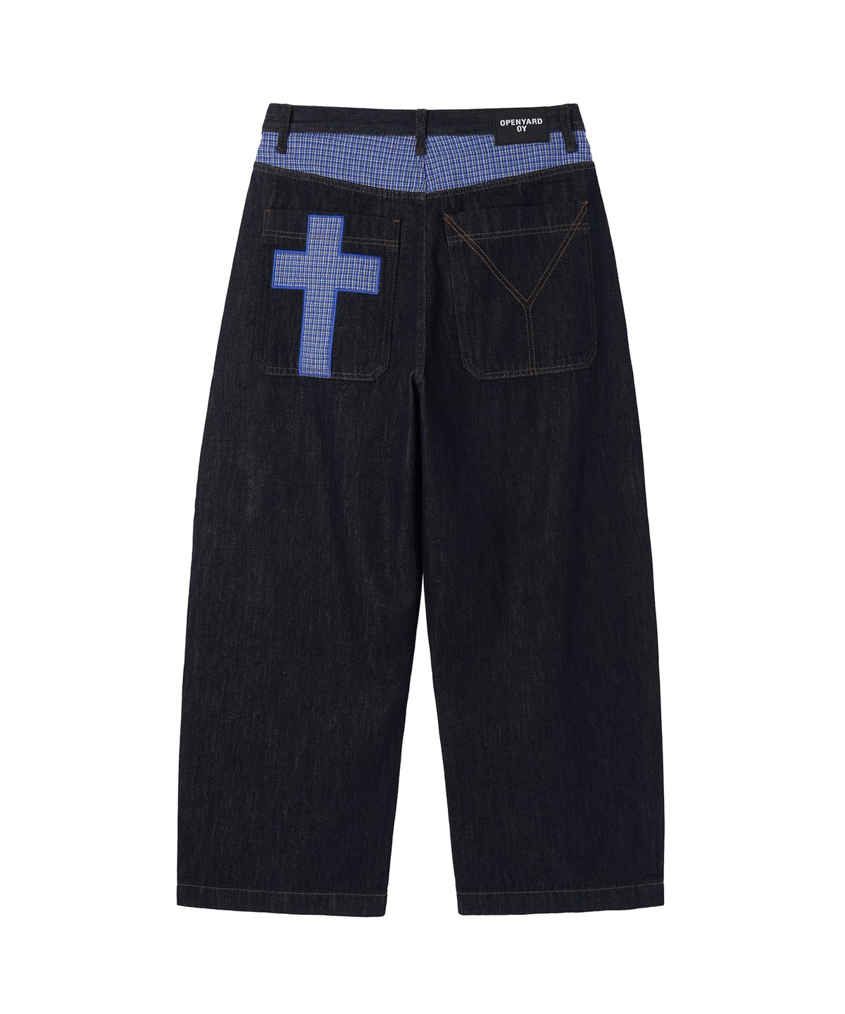 오픈야드(오와이)(OPENYARD(OY)) CHECK MIX WIDE VOLUME PANTS - INDIGO