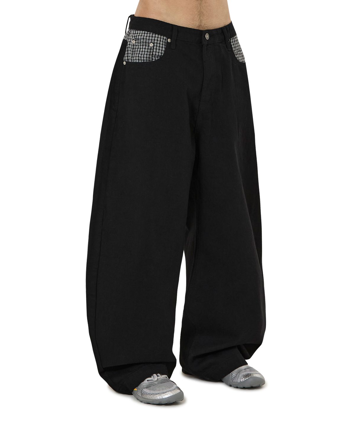 오픈야드(오와이)(OPENYARD(OY)) CHECK MIX WIDE VOLUME PANTS - BLACK
