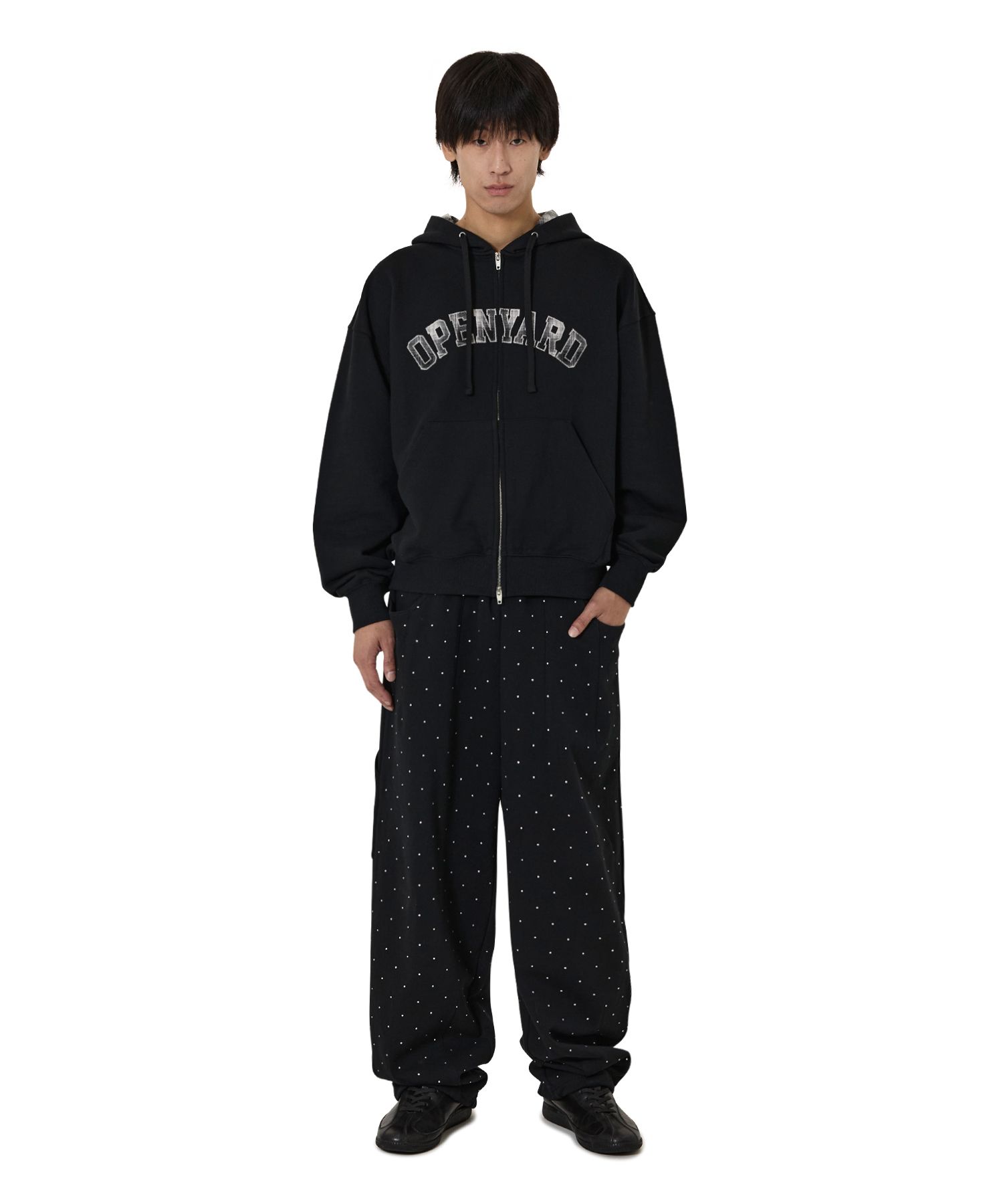 MUSINSA公式 | OY FLANNEL CHECK LOGO HOODIE ZIP UP - BLACK