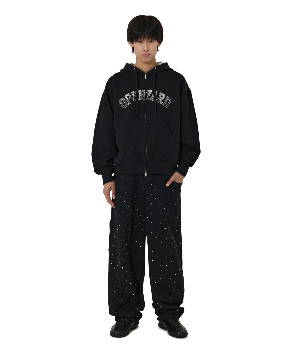 오픈야드(오와이)(OPENYARD(OY)) FLANNEL CHECK LOGO HOODIE ZIP UP - BLACK