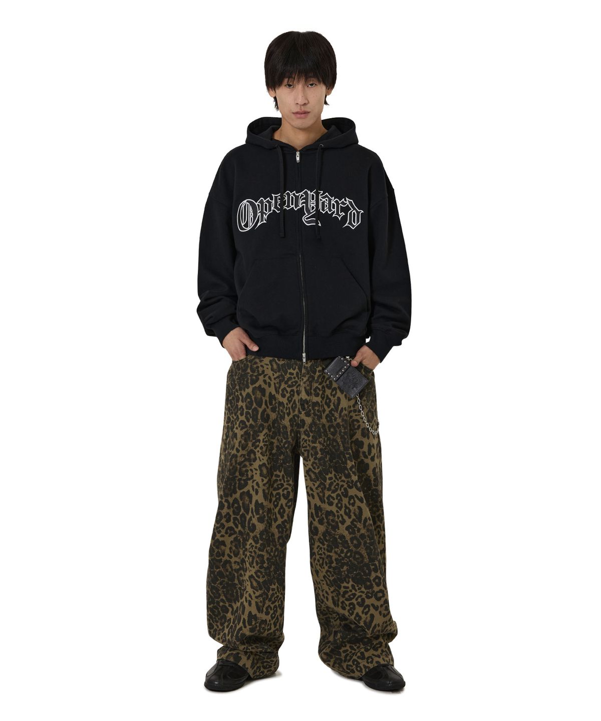 오픈야드(오와이)(OPENYARD(OY)) OLD LEATHER PATCH HOODIE ZIP UP - BLACK