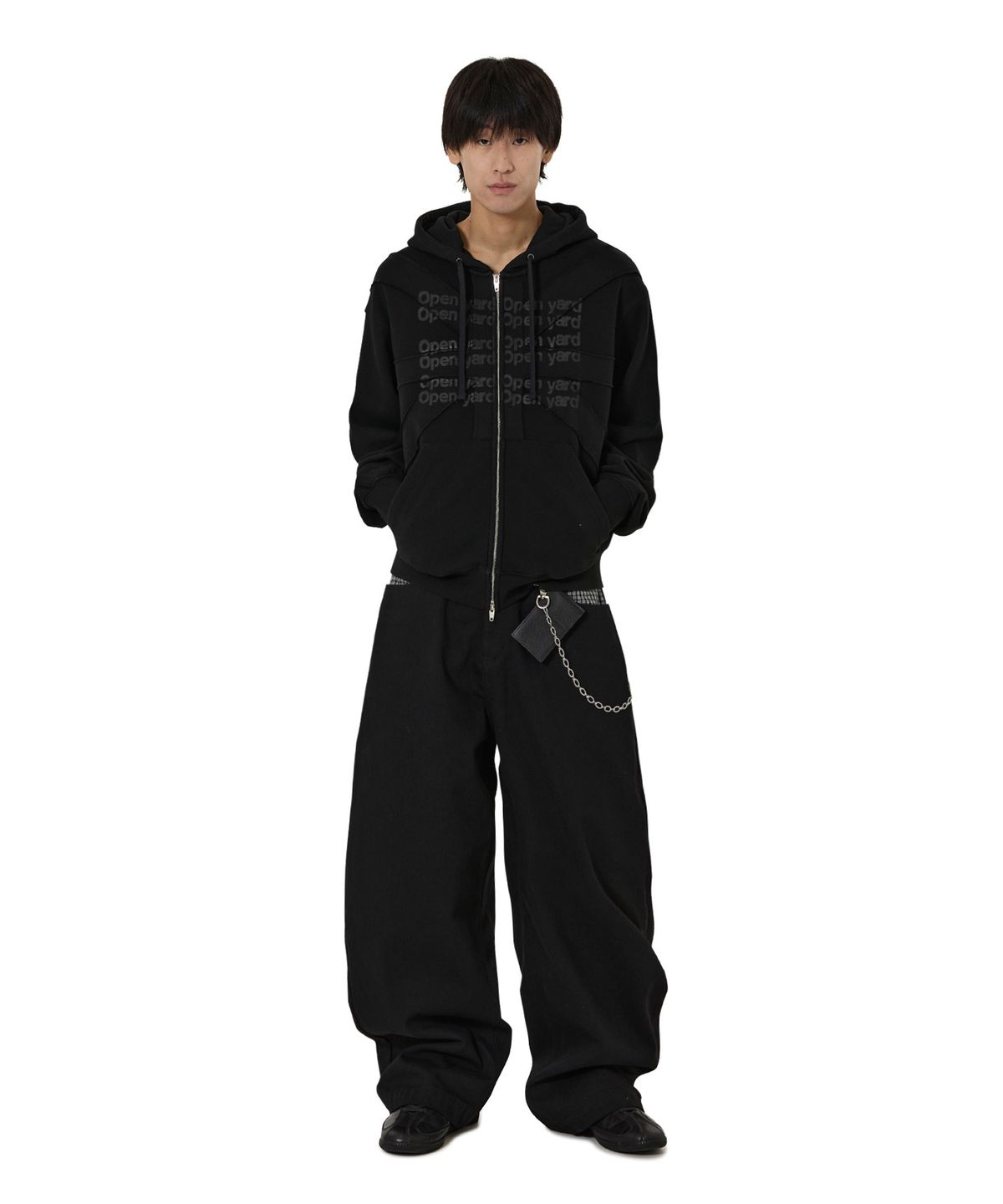 오픈야드(오와이)(OPENYARD(OY)) UNION CUT PATCH HOODIE ZIP UP - BLACK