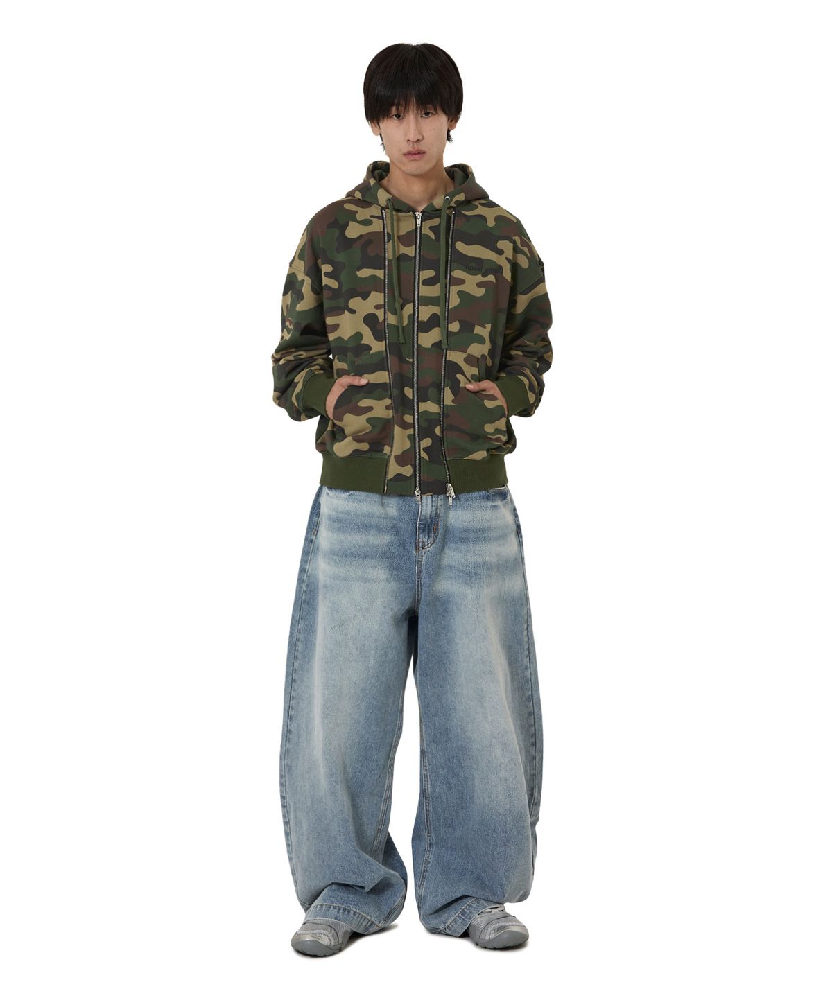 오픈야드(오와이)(OPENYARD(OY)) LAYERED STUD HOODIE ZIP UP - CAMO