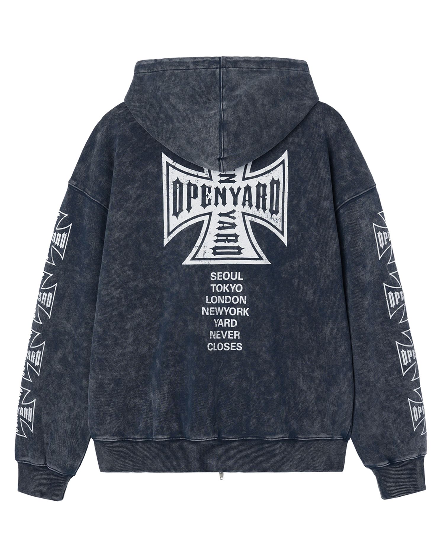 MUSINSA | OY CROSS FADE WASHED HOODIE ZIP UP - NAVY