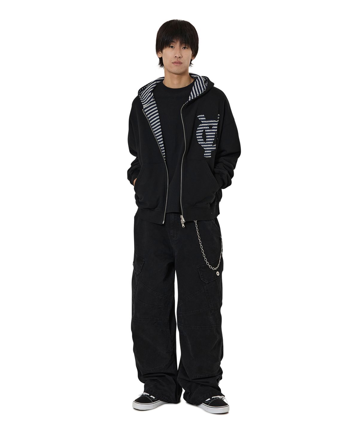 오픈야드(오와이)(OPENYARD(OY)) REVERSIBLE STRIPE HOODIE ZIP UP - BLACK