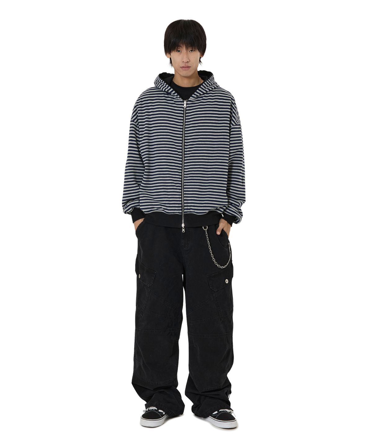 오픈야드(오와이)(OPENYARD(OY)) REVERSIBLE STRIPE HOODIE ZIP UP - BLACK
